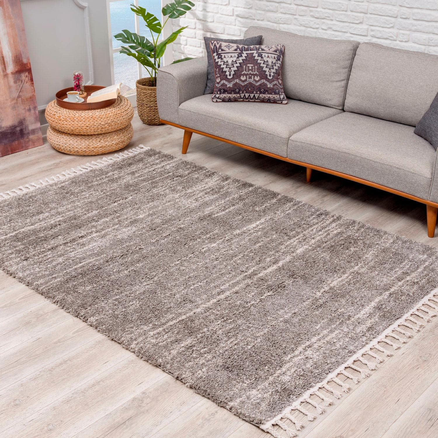 CARPET CITY Hochflor-Teppich Pulpy 524 Grau Retro Vintage mit Fransen