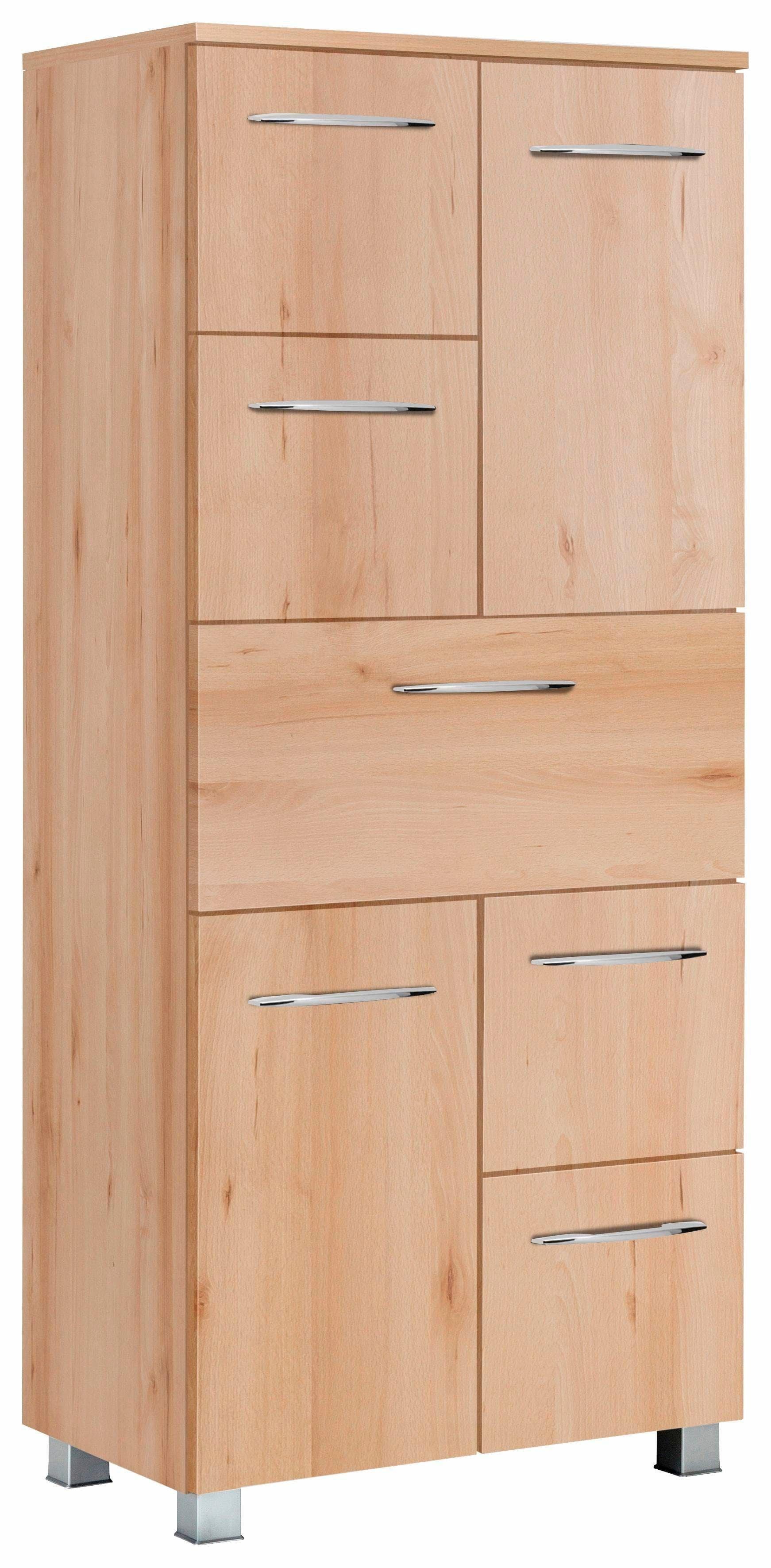 WELLTIME Midischrank Portofino Braun 2 Türen 5 Schubladen