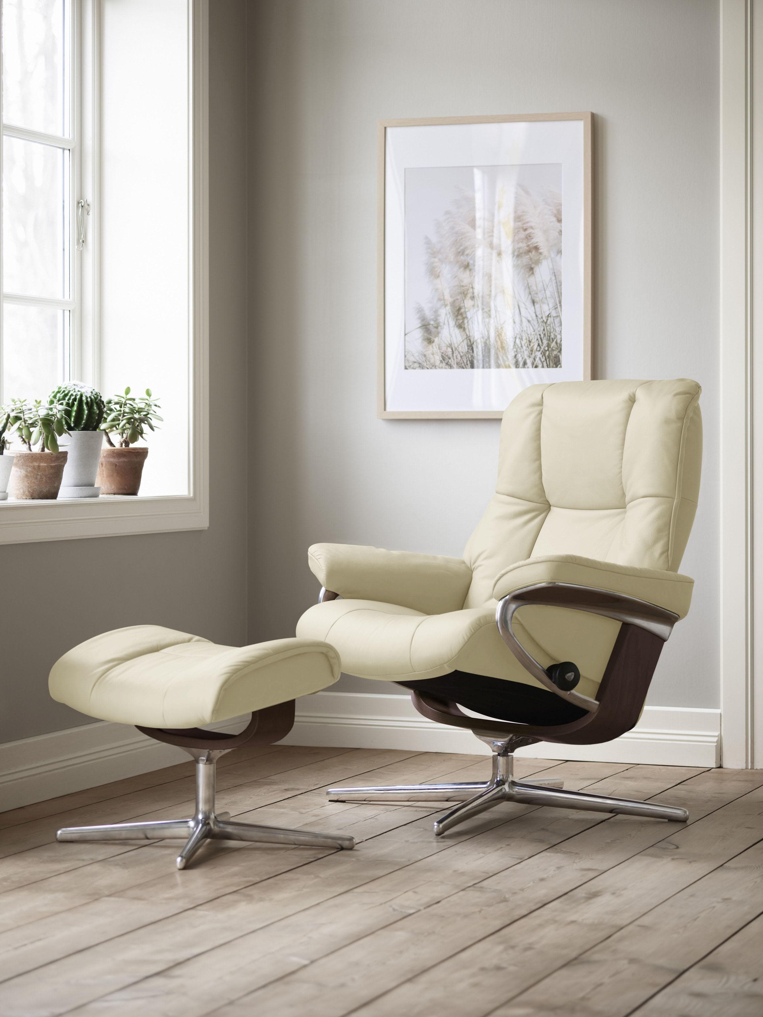 STRESSLESS Mayfair Relaxsessel Beige Leder mit Hocker Cross Base