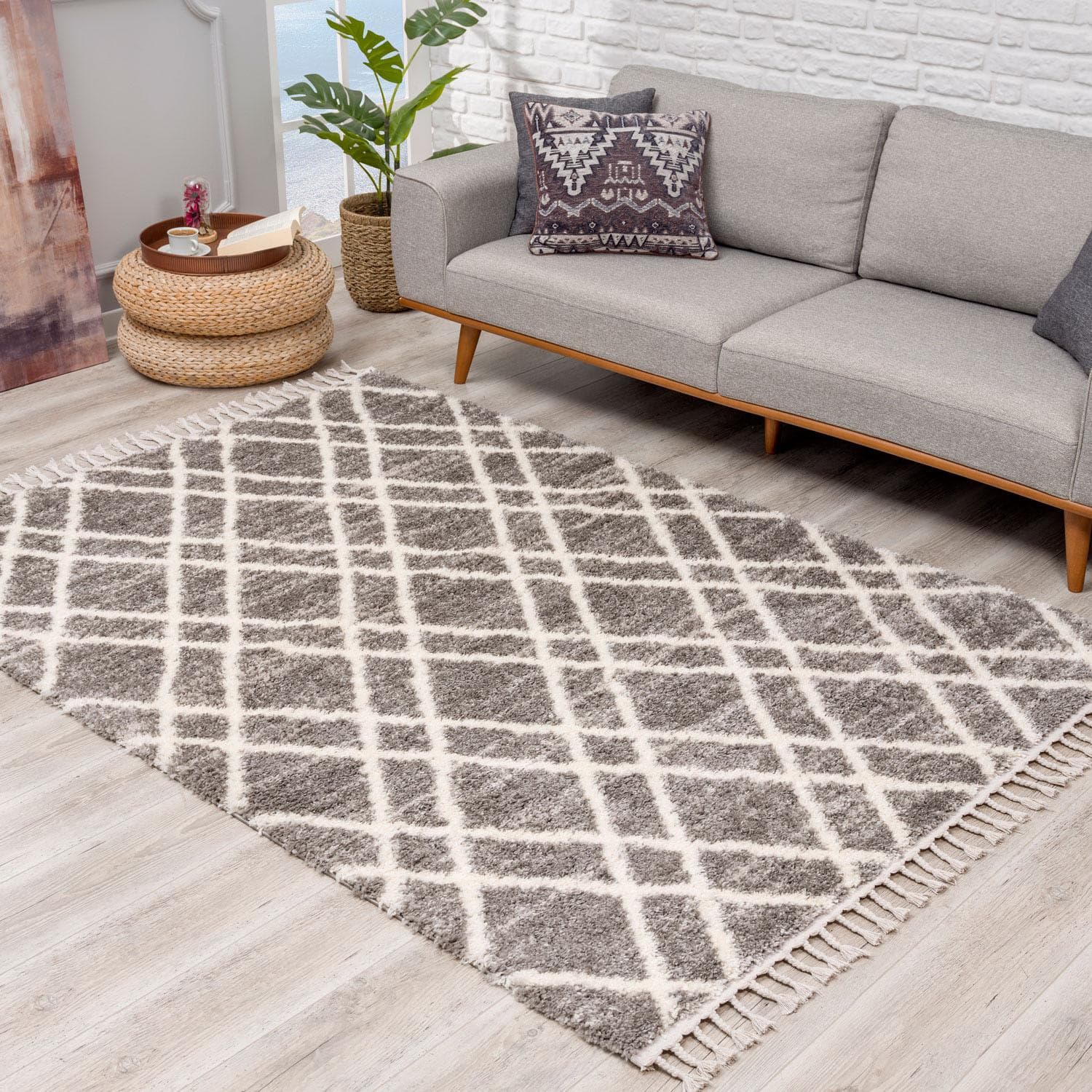 CARPET CITY Hochflor-Teppich Pulpy 540 Grau mit Fransen