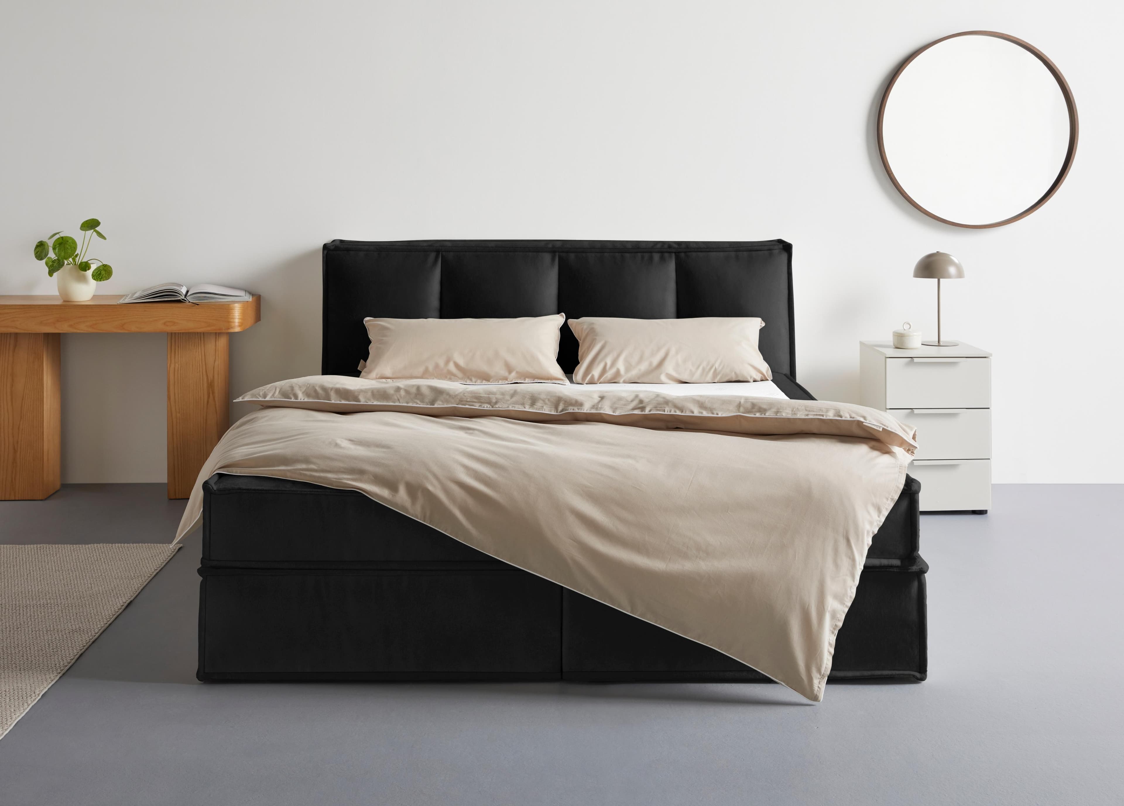 LeGer Home Addyson Boxspringbett Schwarz mit Topper und 2 Matratzen