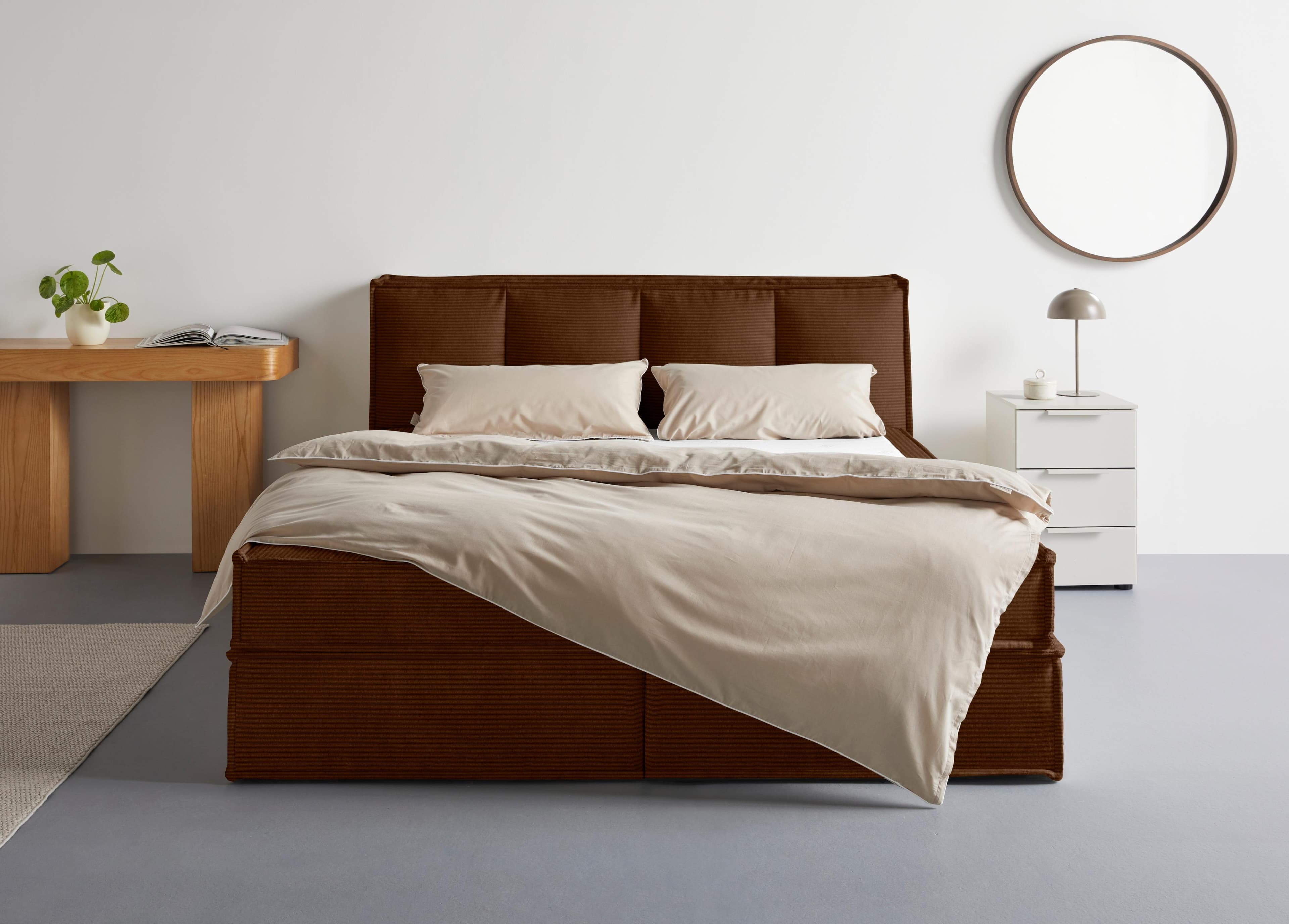 LeGer Home Boxspringbett Addyson Braun 190x230 cm mit 2 Matratzen
