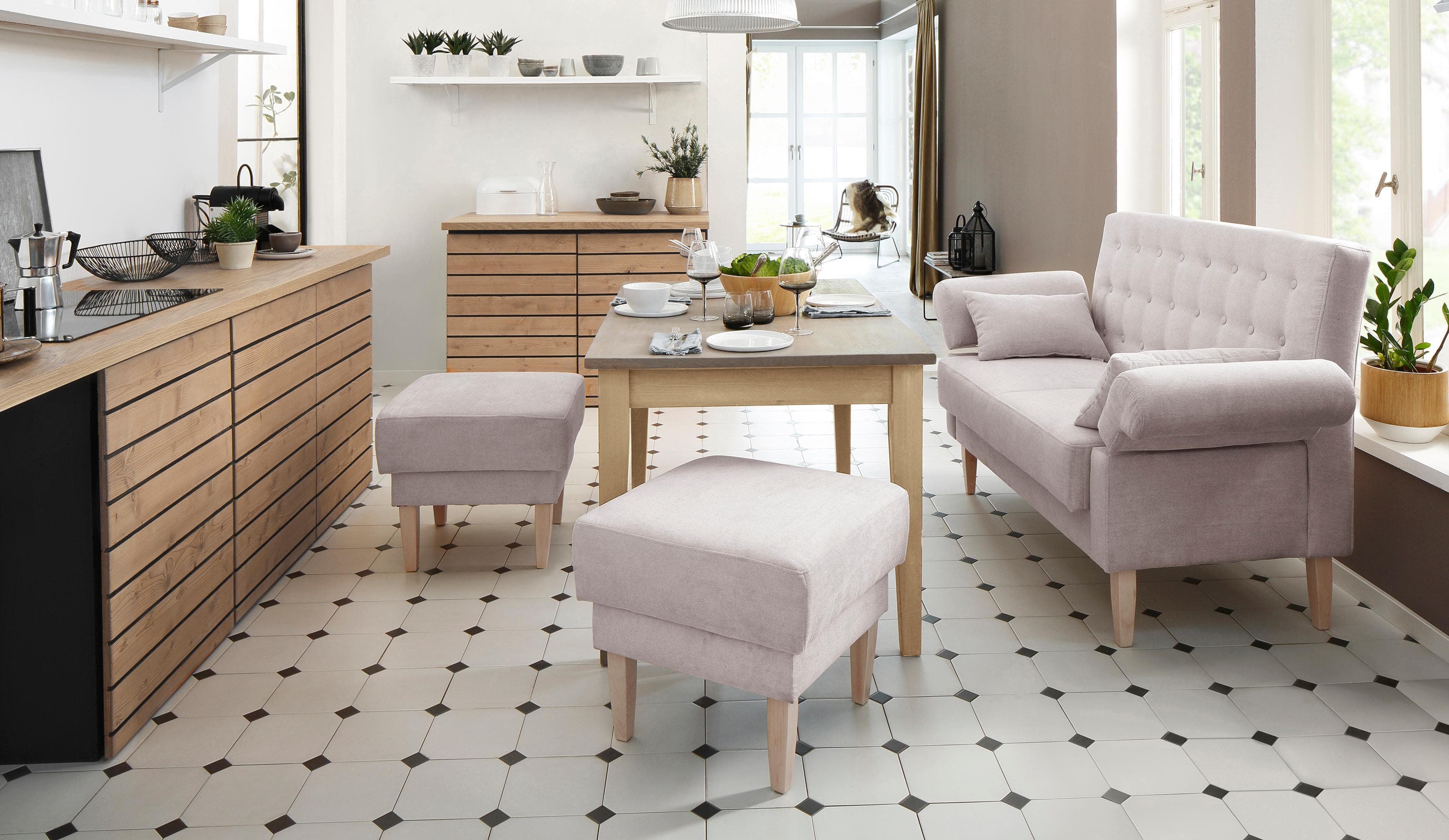 Hocker HOME AFFAIRE Scalea Beige Microfaser Antiklederoptik