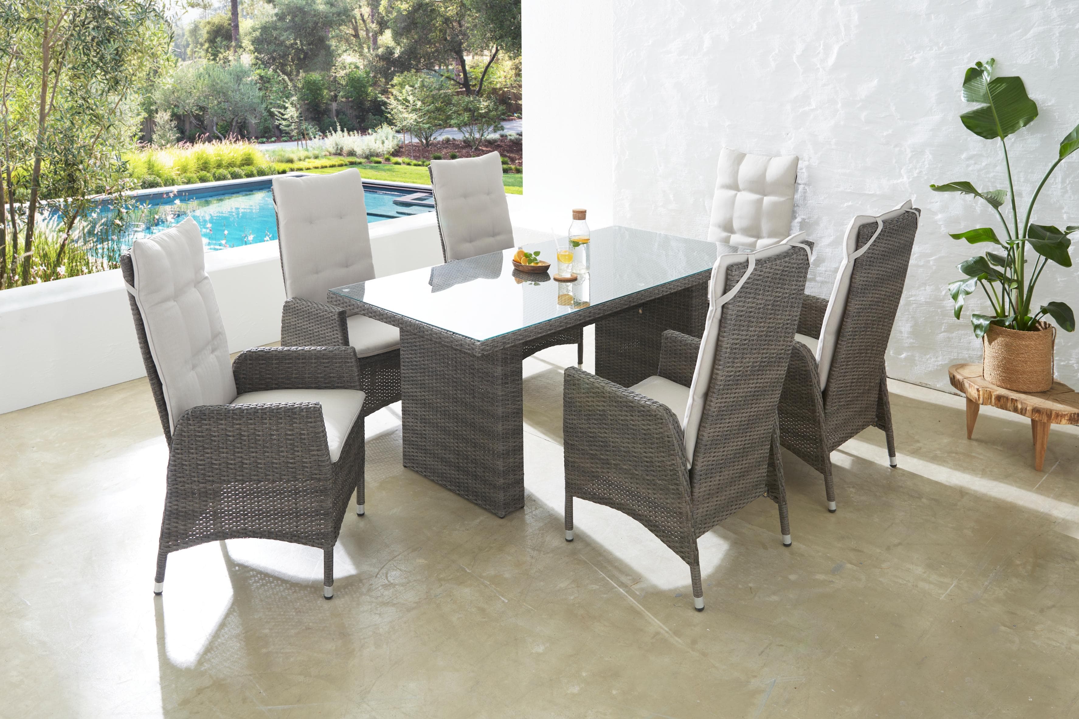 KONIFERA Garten-Essgruppe Casablanca 7-tlg. Grau/Braun mit Auflagen