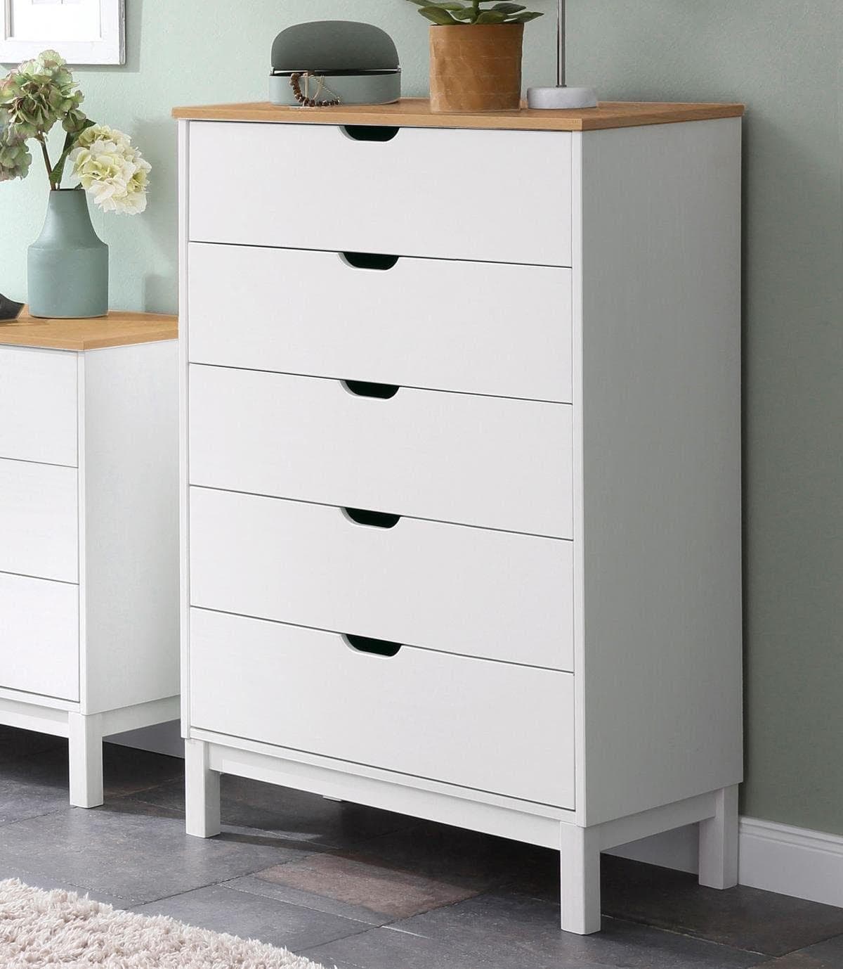 Kommode OTTO HOME Post Weiß/Natur Massivholz 5 Schubladen