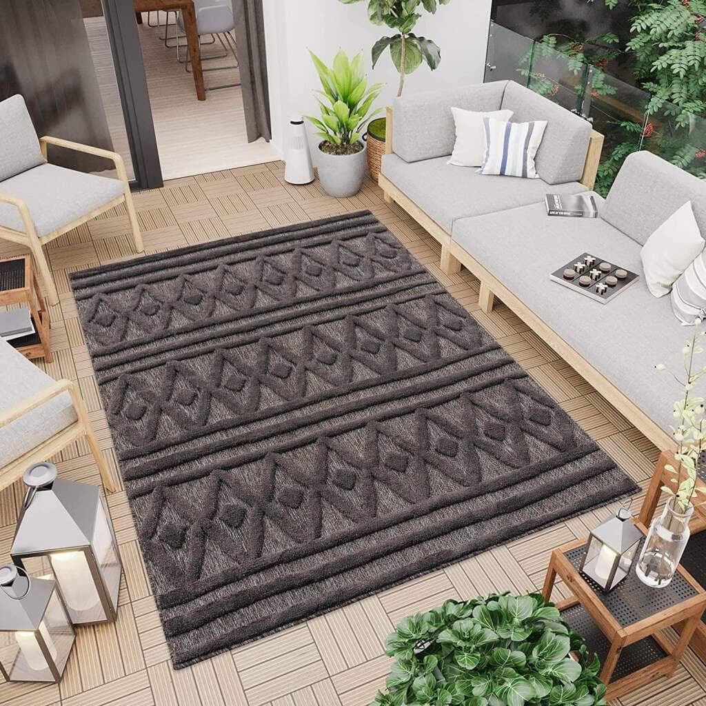 CARPET CITY In-& Outdoorteppich Santorini Grau 3D-Effekt