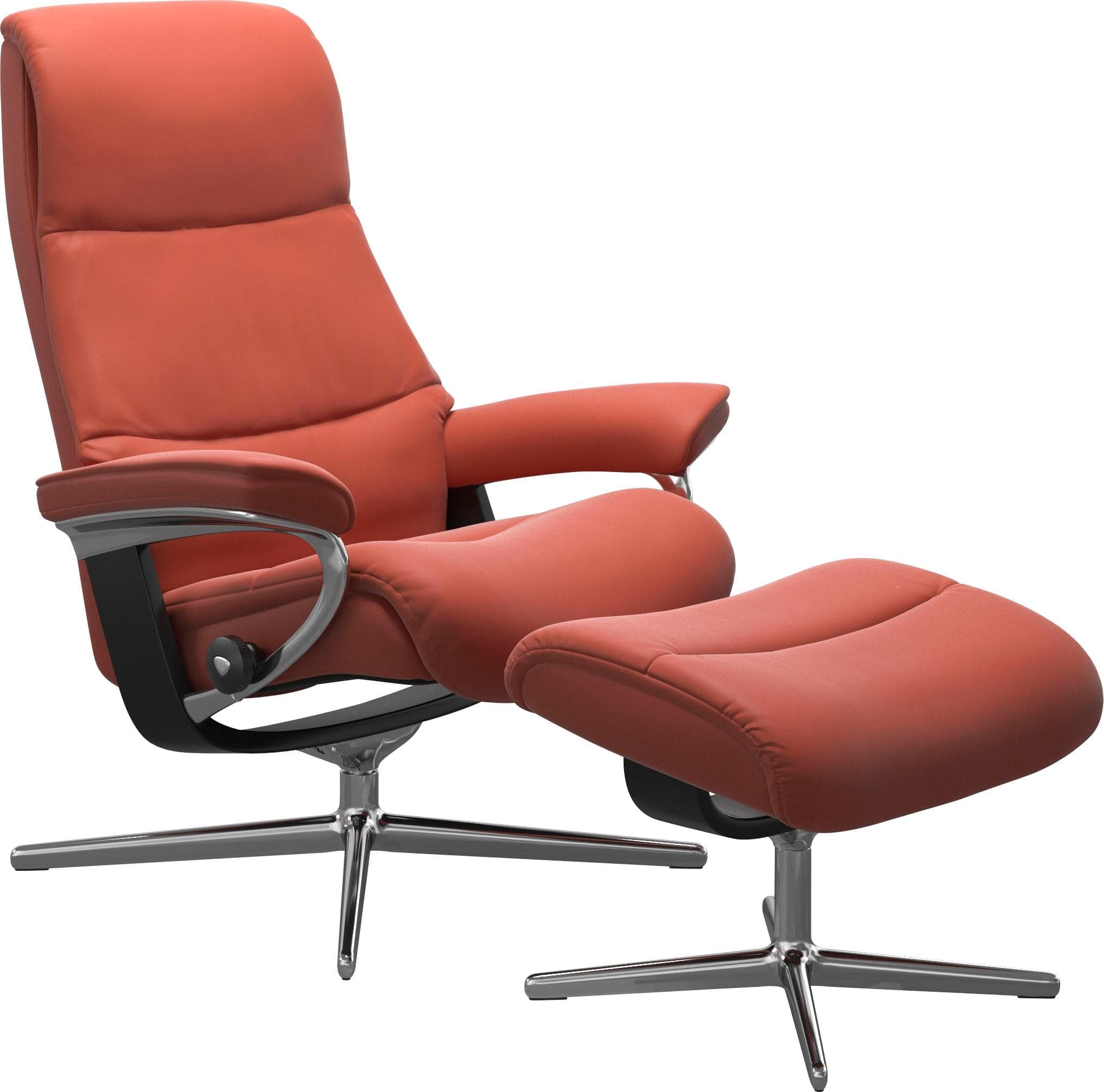 STRESSLESS View Relaxsessel Braun Leder mit Hocker Cross Base