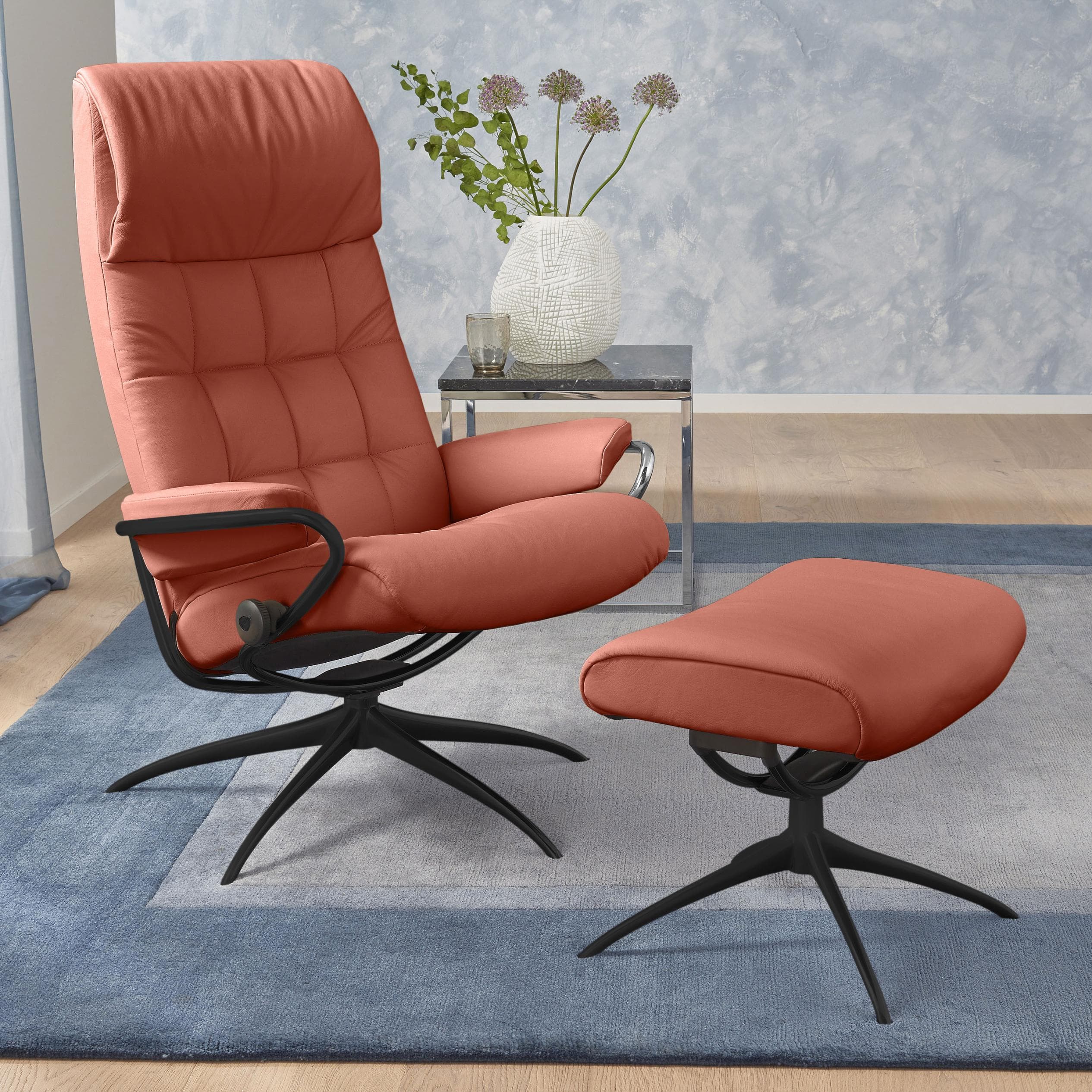STRESSLESS London Relaxsessel mit Hocker Leder Rot
