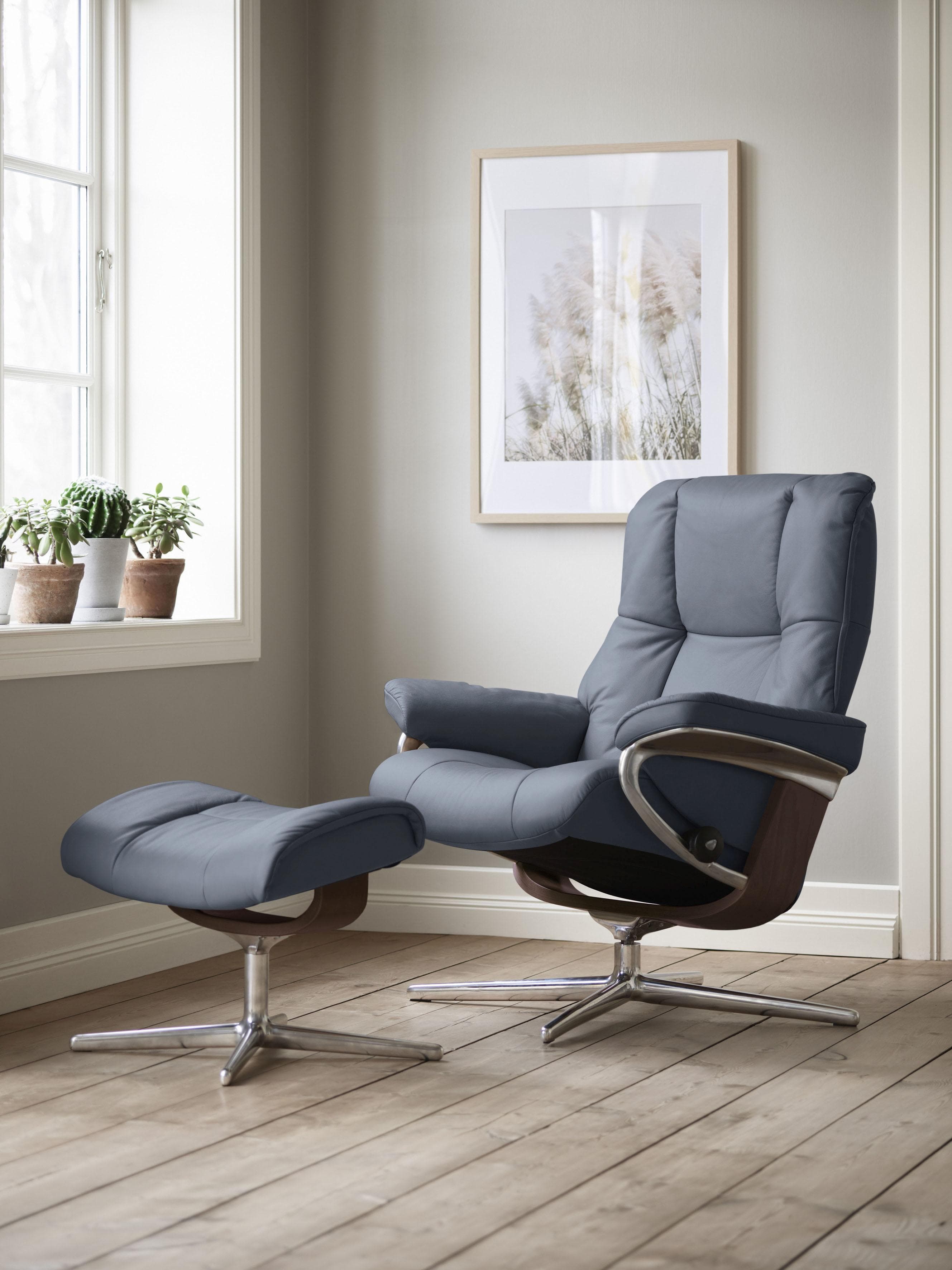 STRESSLESS Mayfair Relaxsessel blau Leder PALOMA mit Hocker