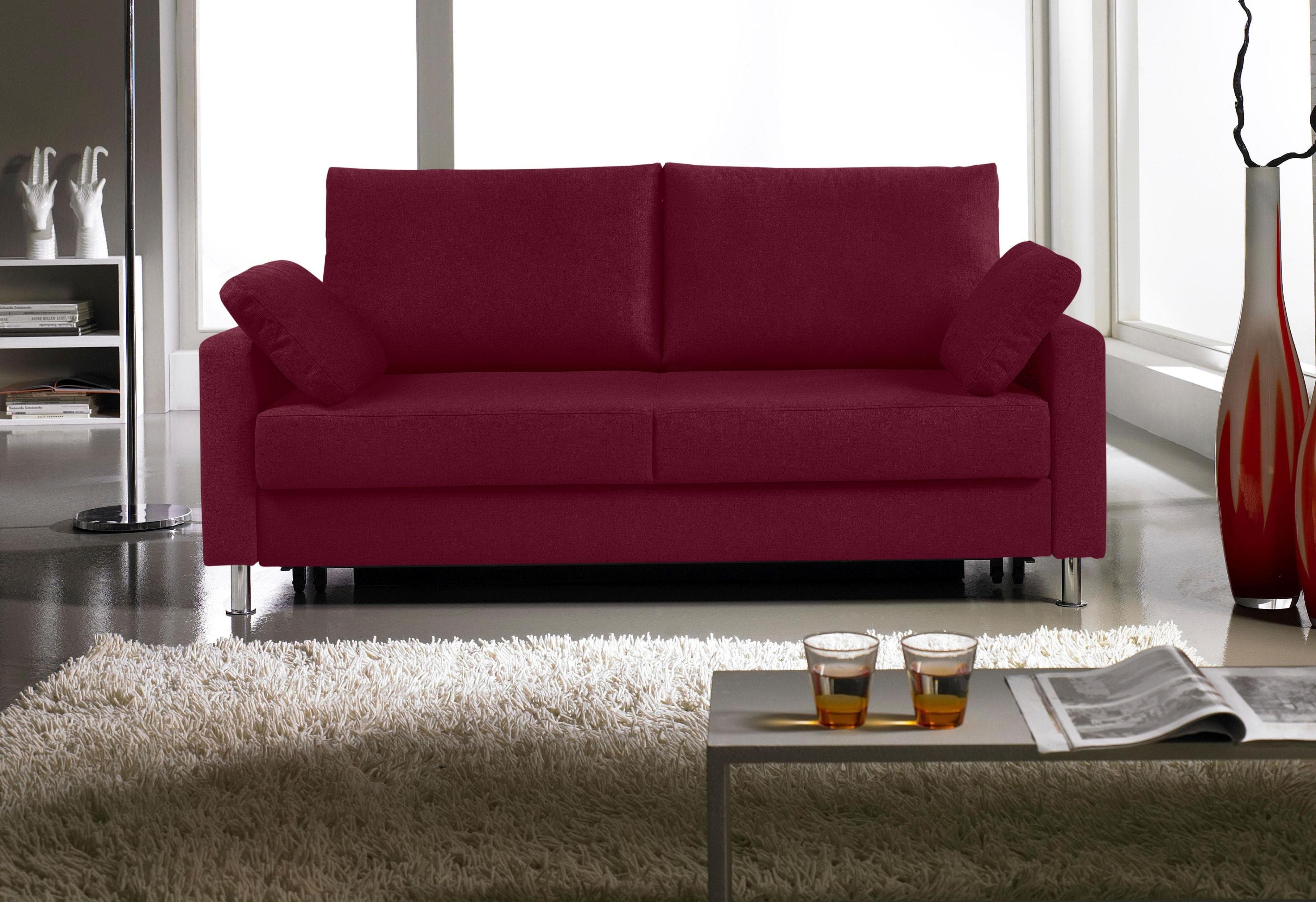Schlafsofa BALI FLEXA Dunkelrot mit Bettkasten