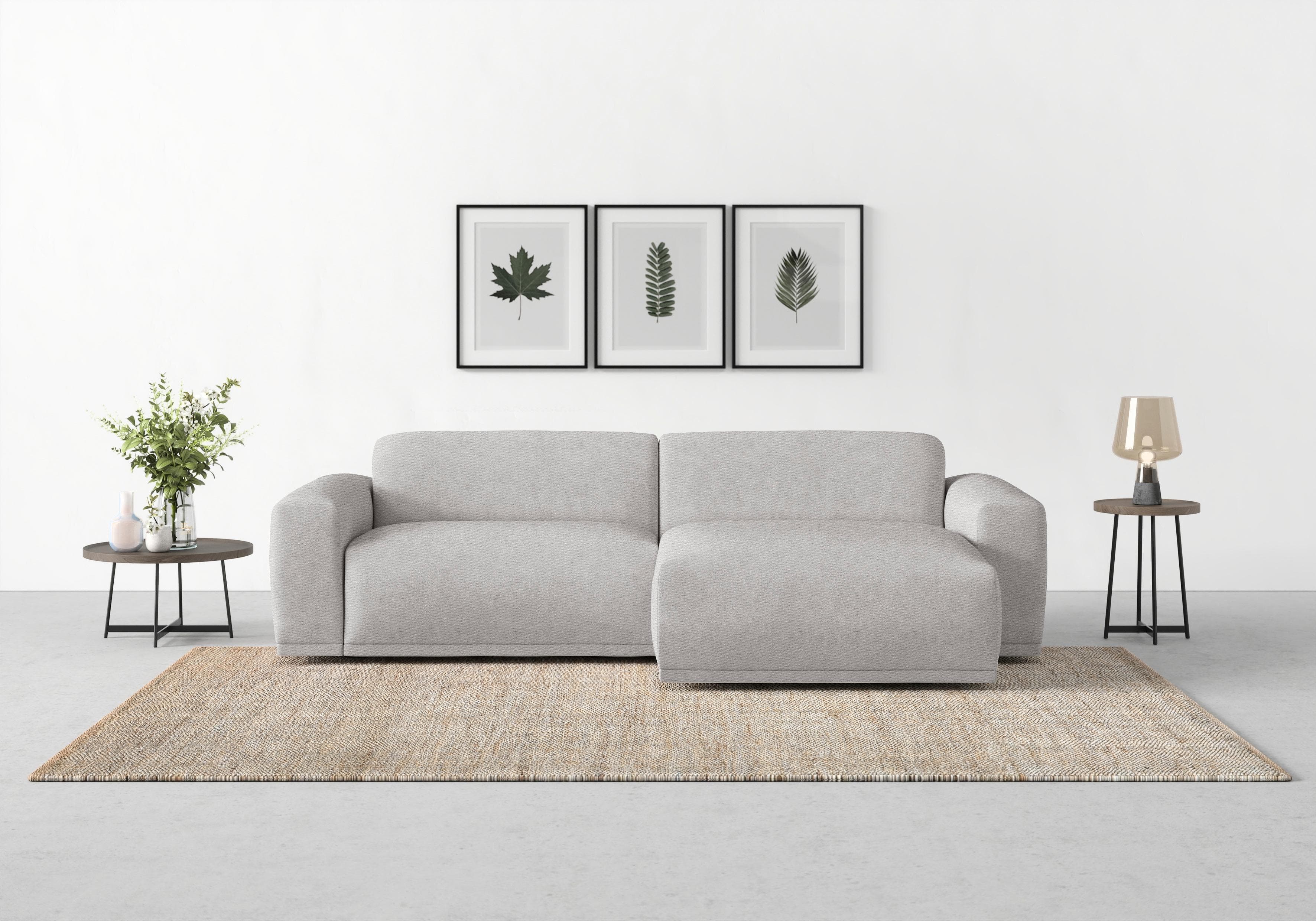 TRENDMANUFAKTUR Ecksofa Braga L-Form Silbergrau mit Recamiere