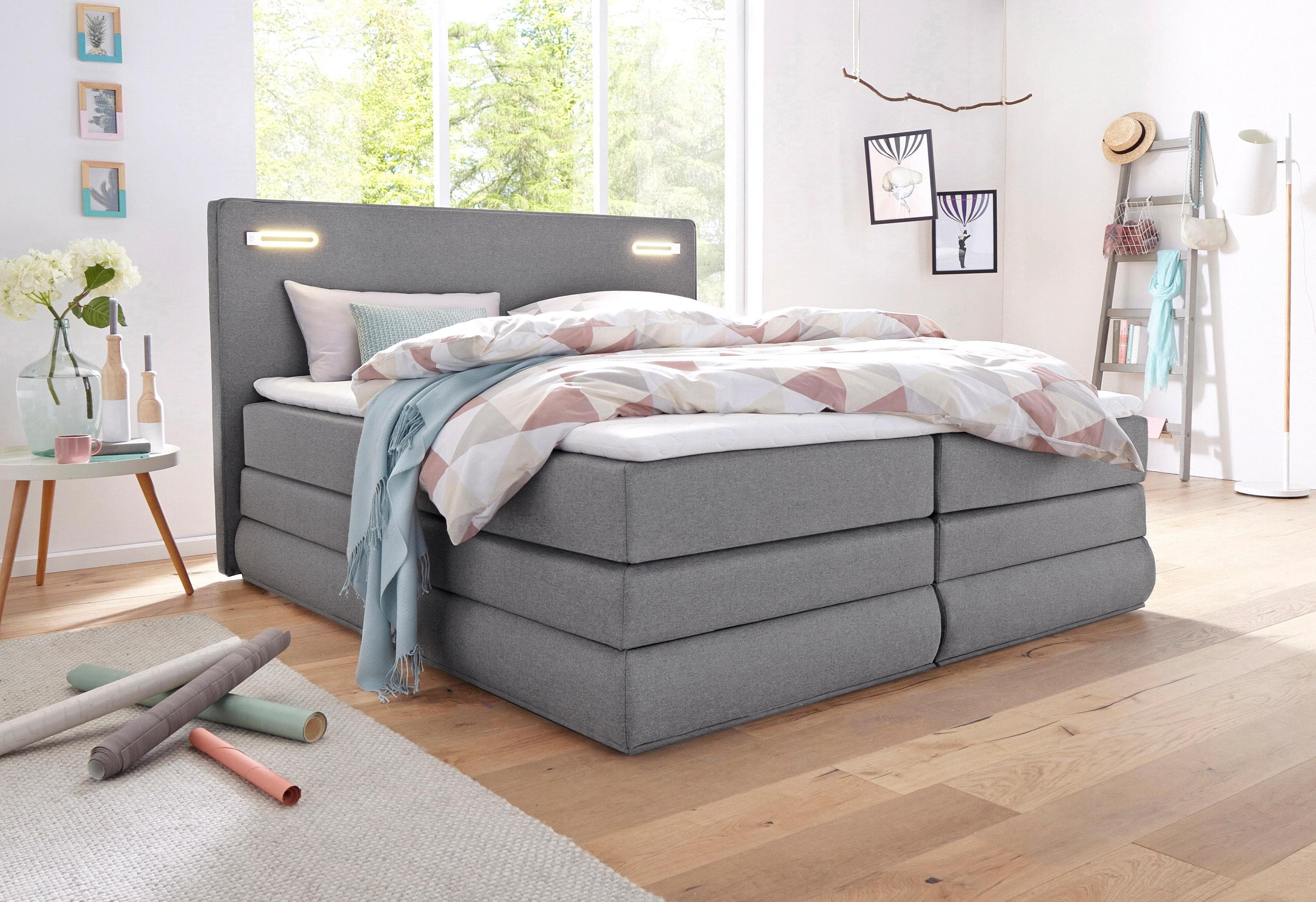 Collection AB Boxspringbett Ninoni Grau mit LED-Beleuchtung und Bettkasten