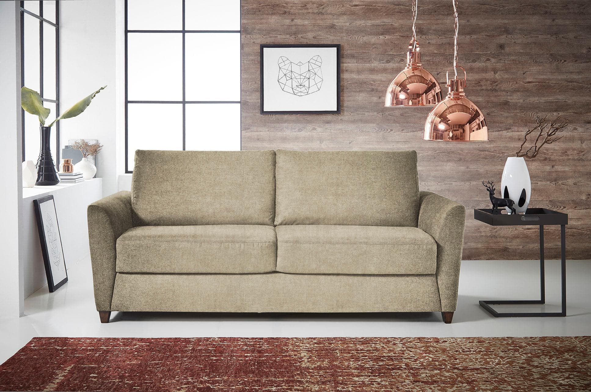 Schlafsofa BALI Dallas Beige mit Ergoflex-Unterfederung und Gelschaummatratze