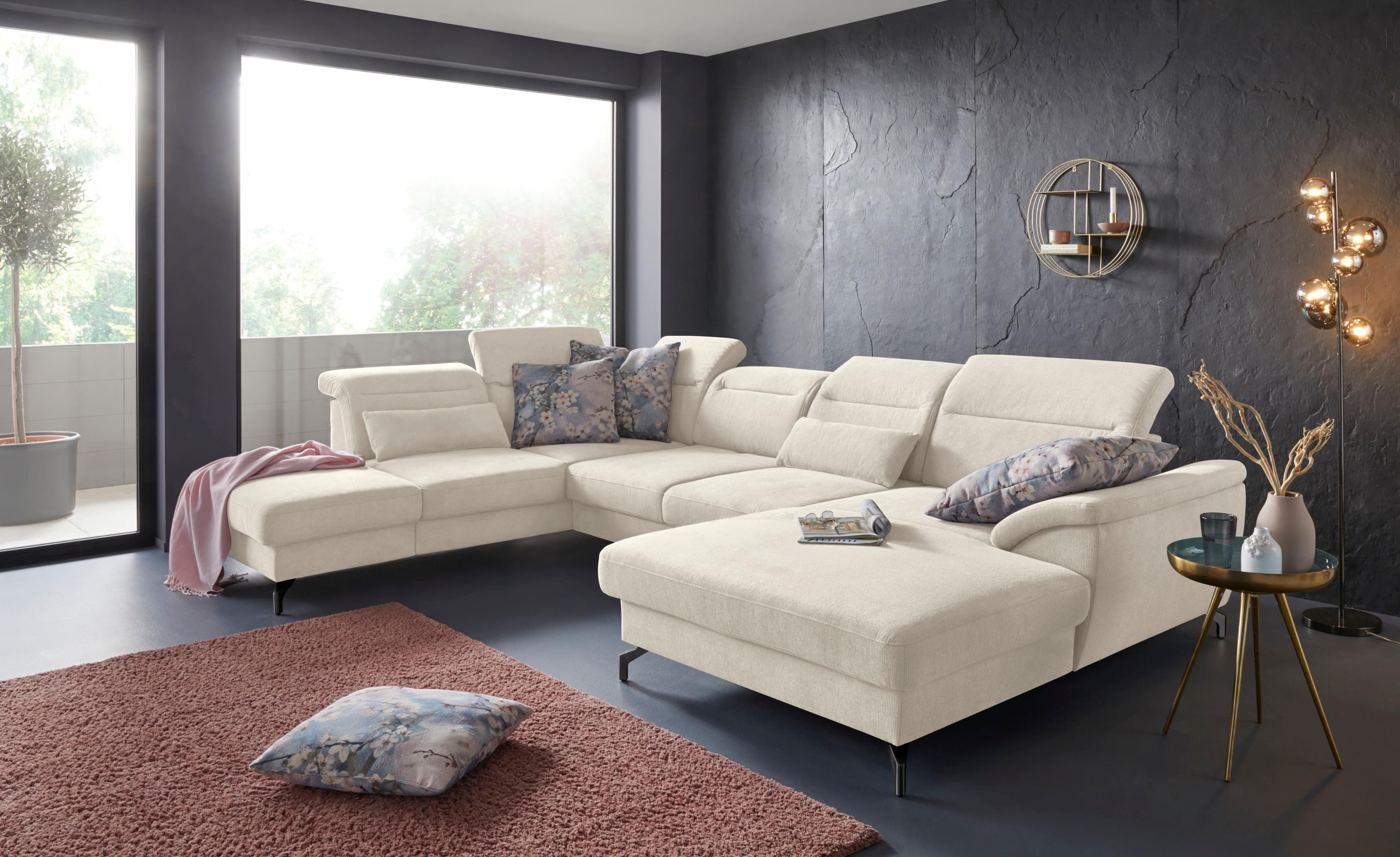 Moderne U-Form Wohnlandschaft in Beige und Creme