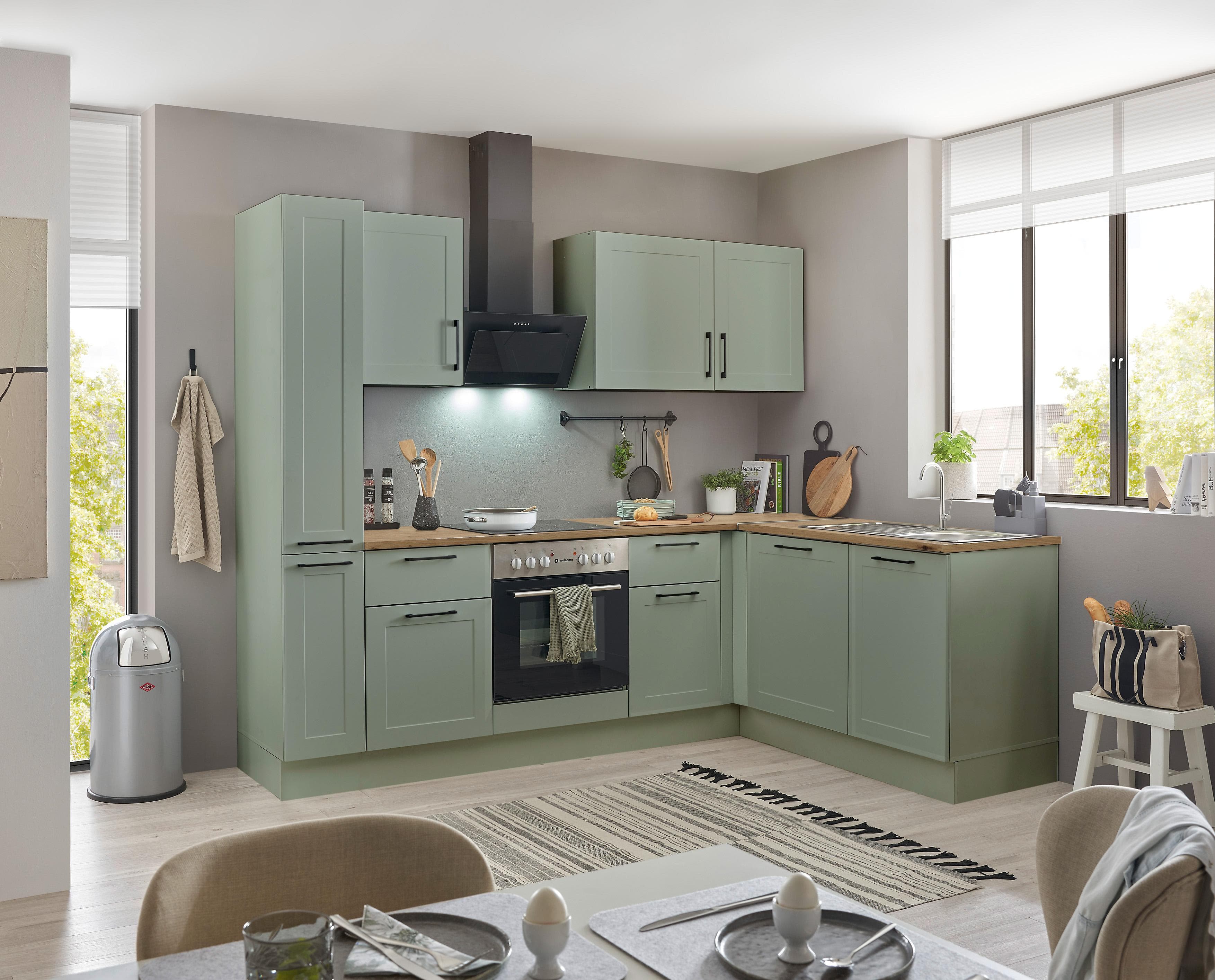 BASIC by Balculina Winkelküche Marsi Grün Soft-Close