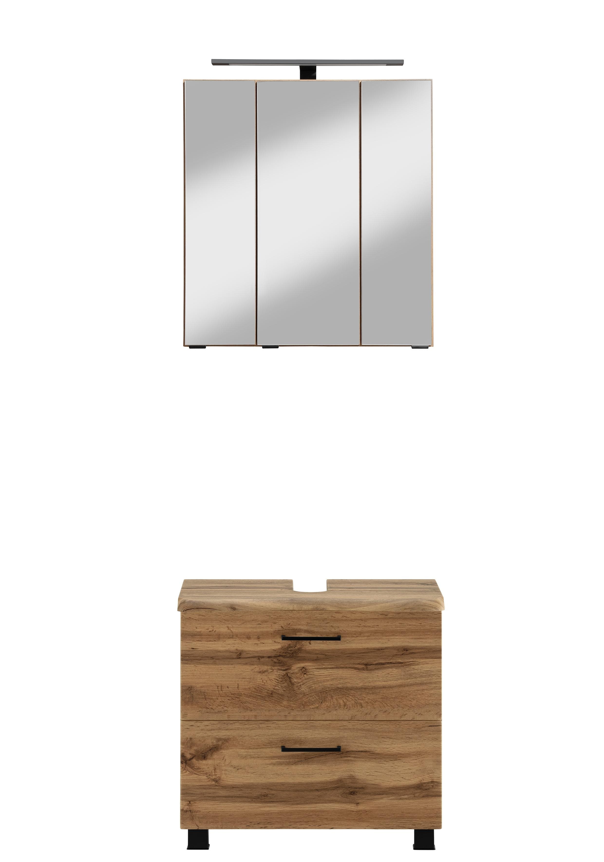 Badezimmer-Set mit Waschbeckenunterschrank & beleuchtetem Spiegelschrank