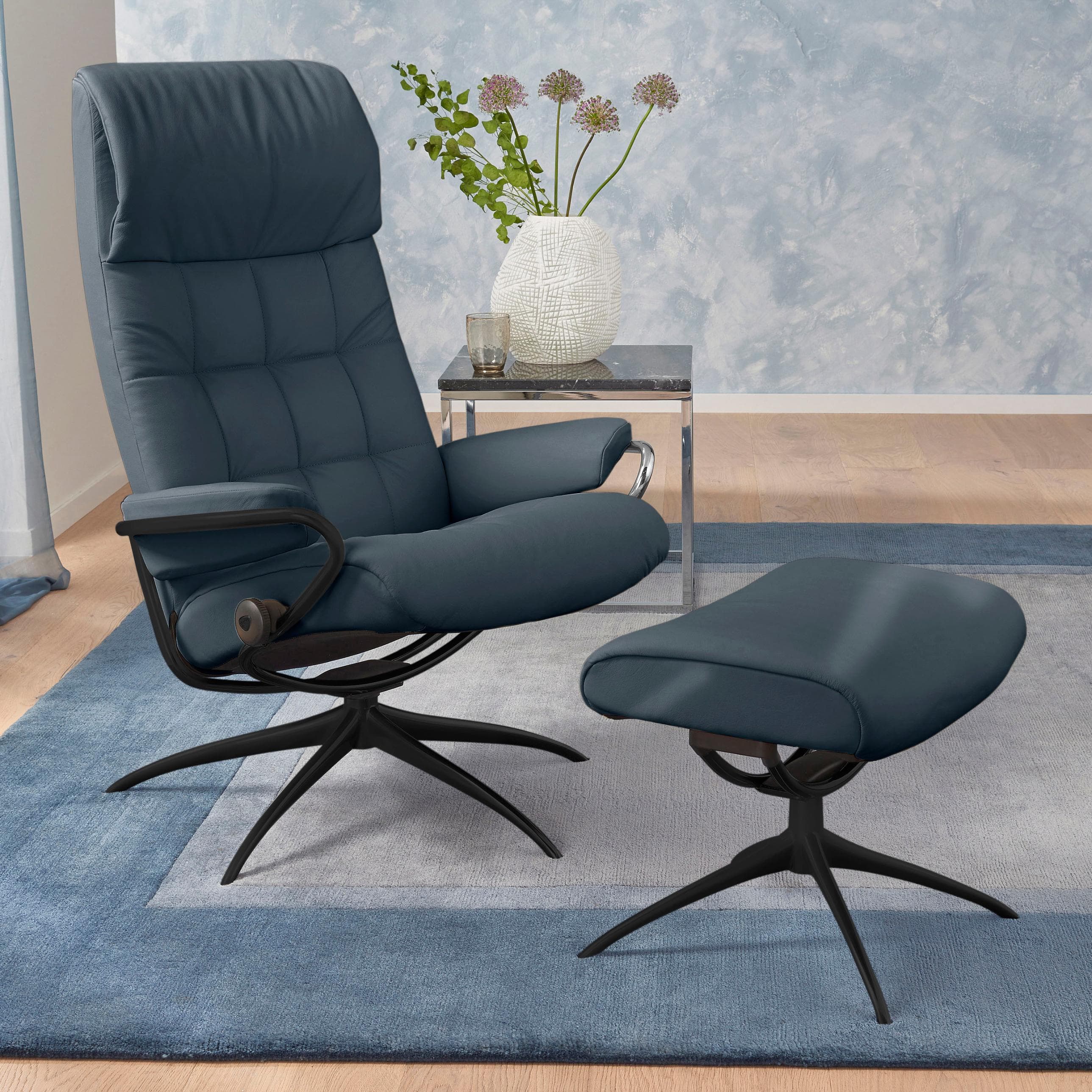 STRESSLESS Relaxsessel London Atlantic Blue mit Hocker
