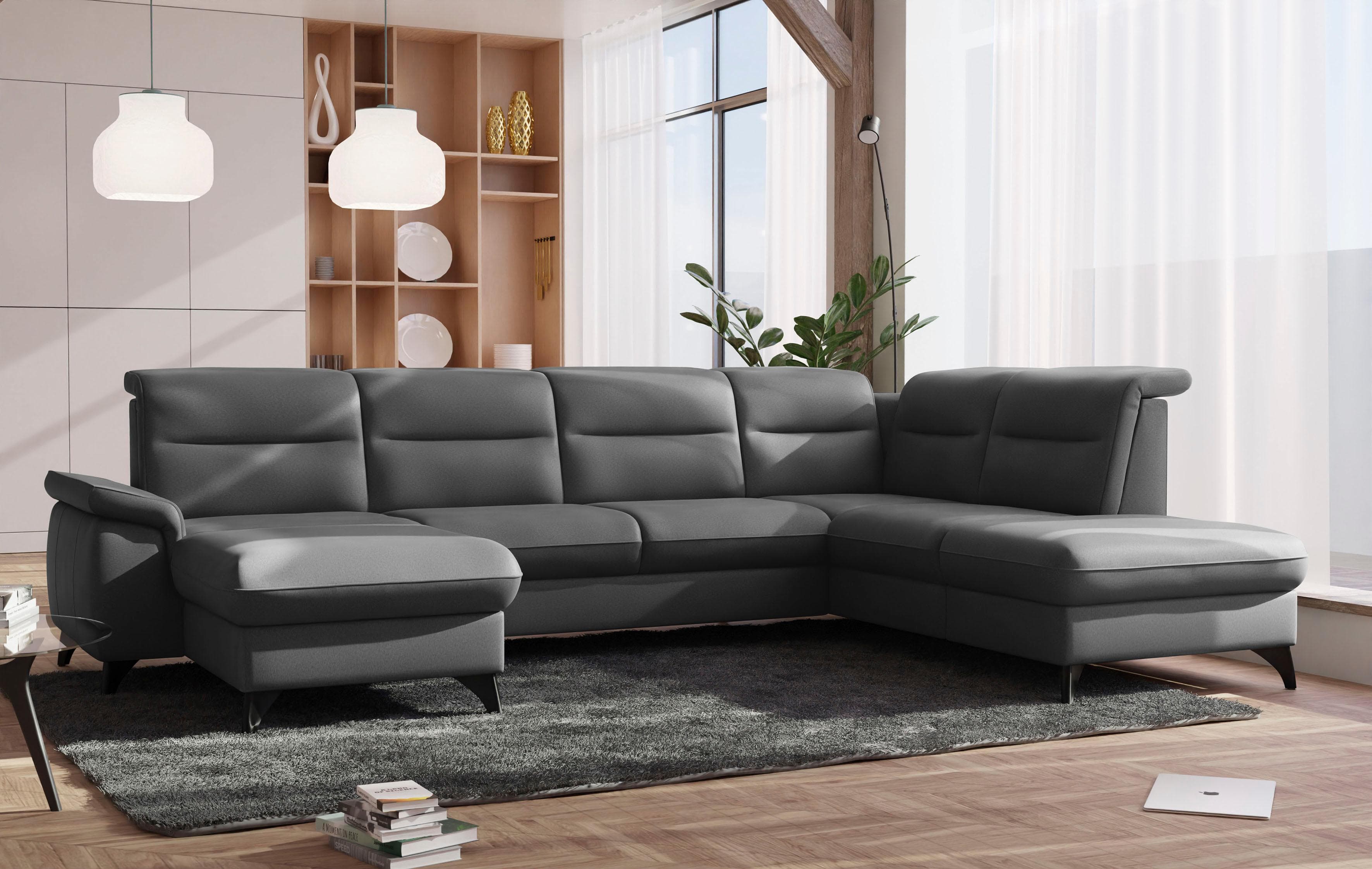 SIT & MORE Wohnlandschaft Astoria U-Form Grau mit Kopfteilverstellung