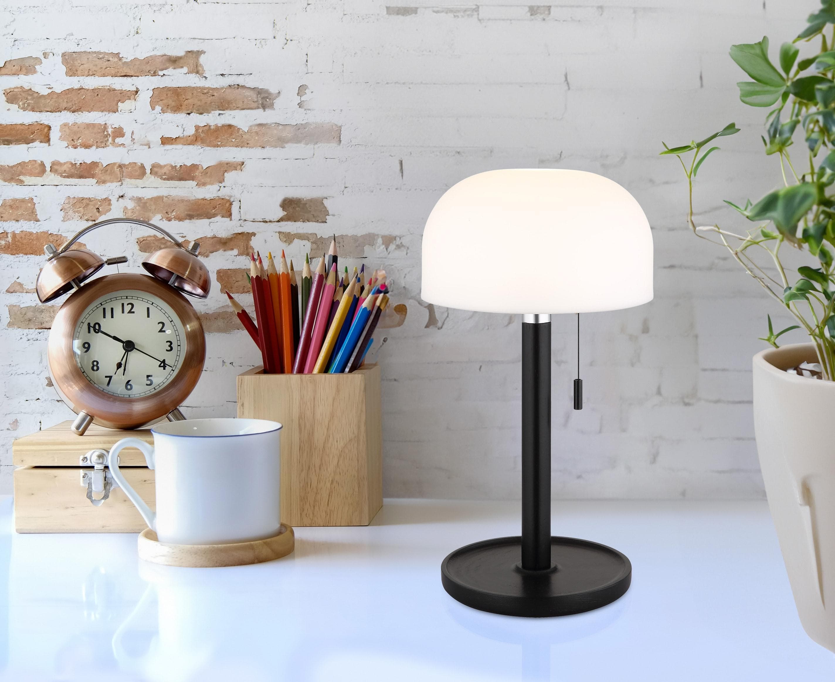 GLOBO LIGHTING LED Tischleuchte NORMAN Schwarz Bambus
