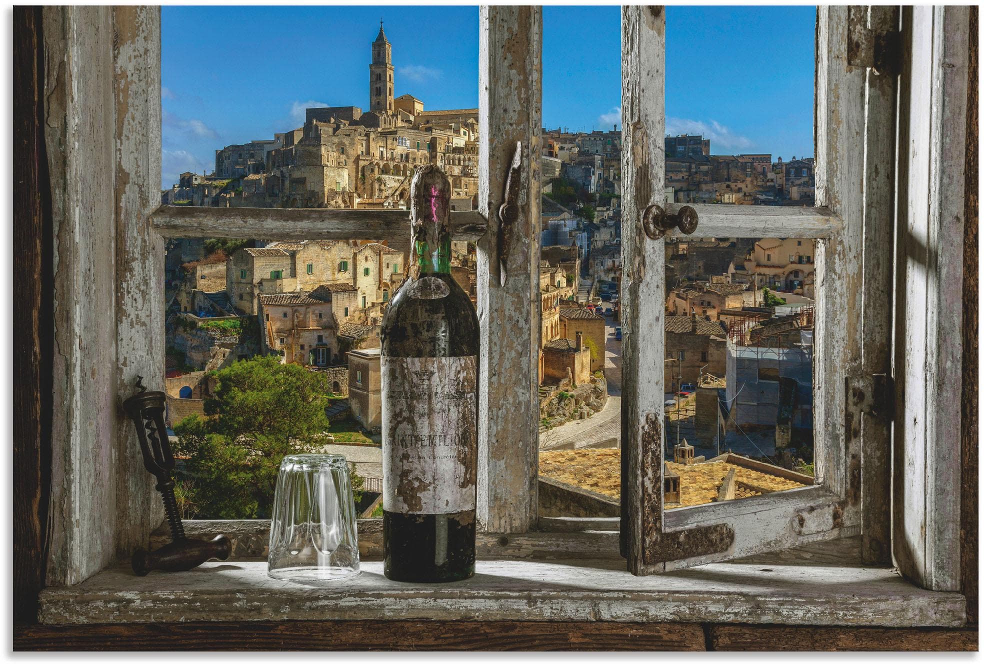 ARTLAND Wandbild Blick aus dem Fenster Matera Grau Querformat