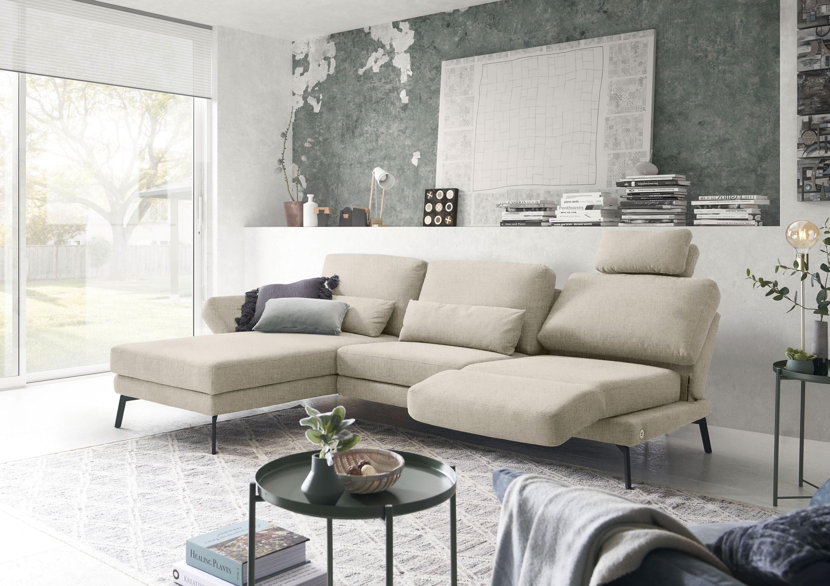 CANDY Kairo Ecksofa L-Form Grau Taupe Multifunktions-Sofa mit Verstellung