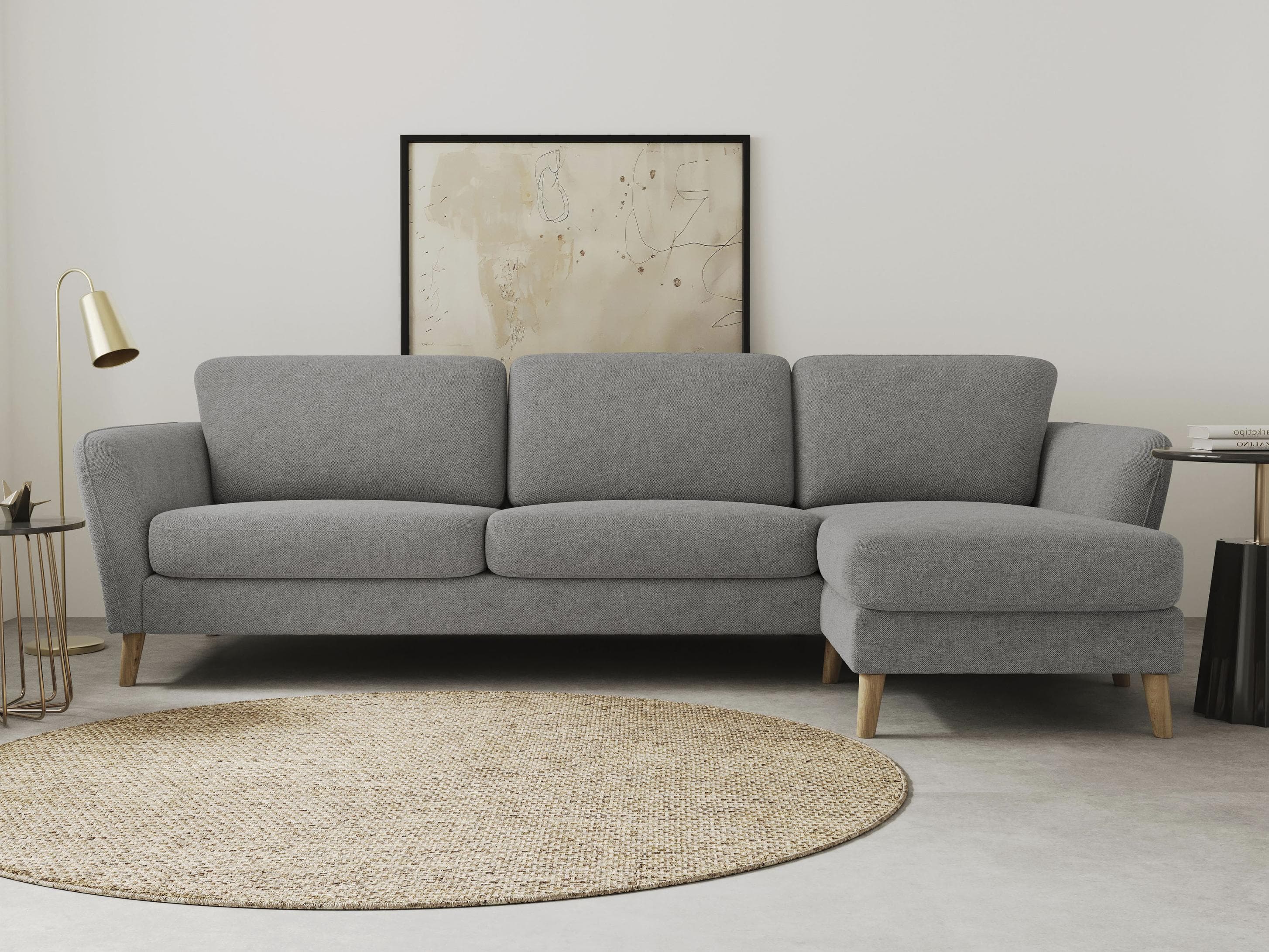 HOME AFFAIRE Ecksofa MARSEILLE L-Form Grau Massivholzbeine