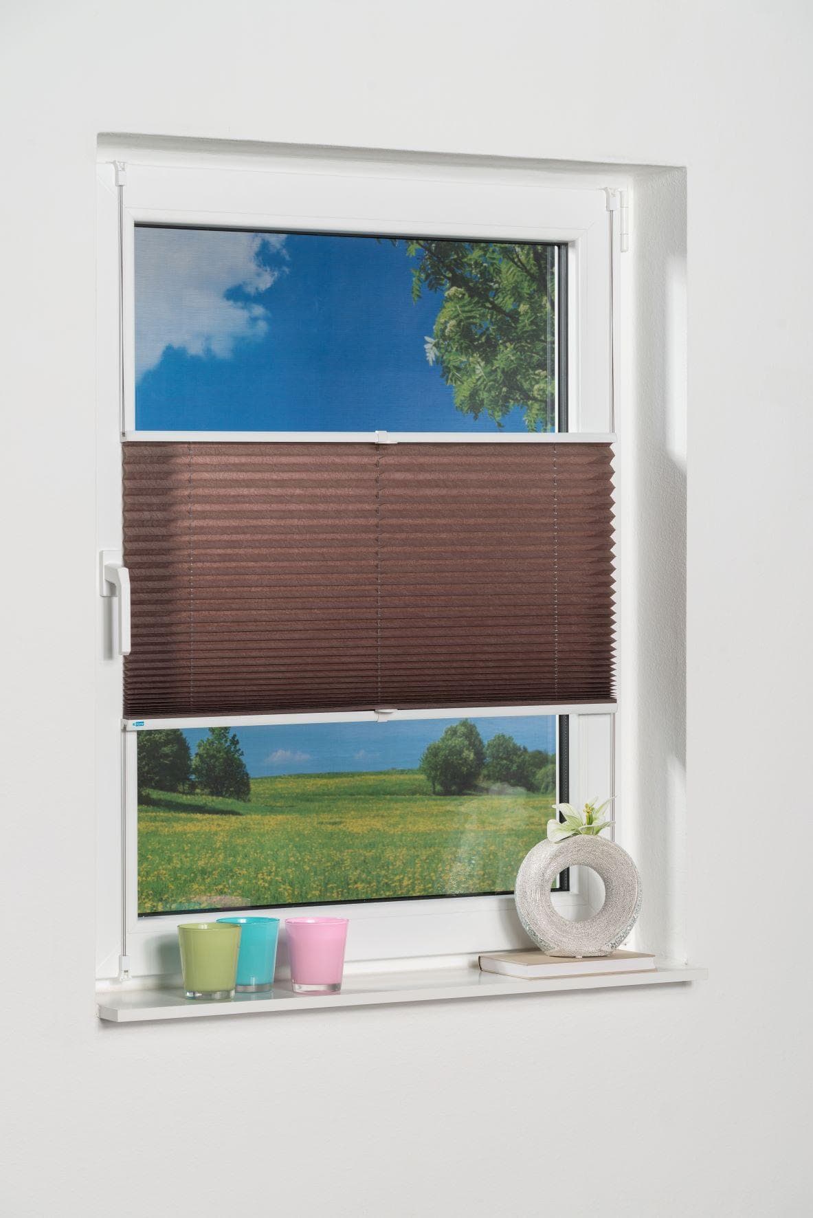 K-HOME Klemmfix Plissee Pisa Braun Crushed-Optik