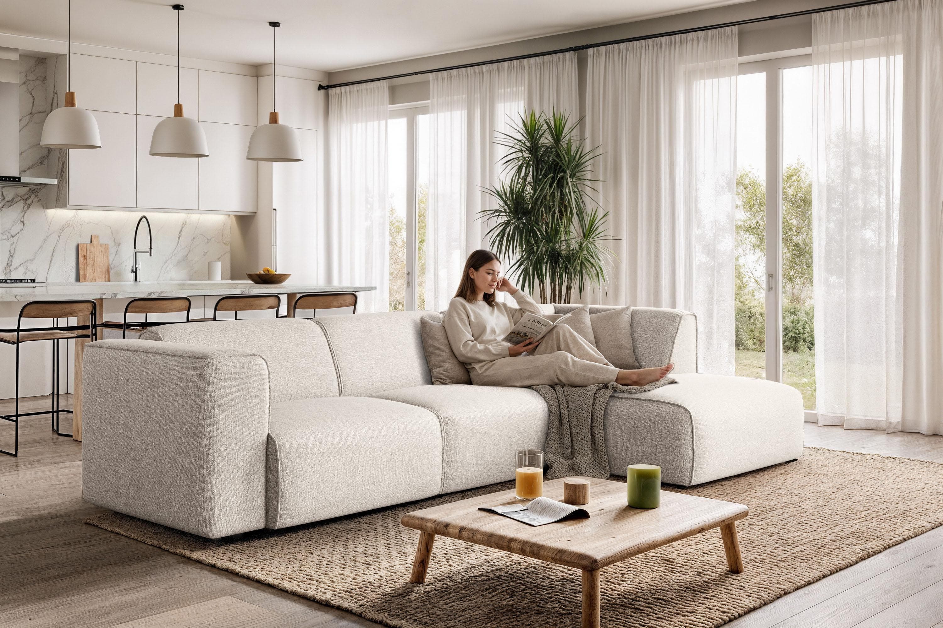 OTTO HOME Ecksofa Merid L-Form Beige Polyester
