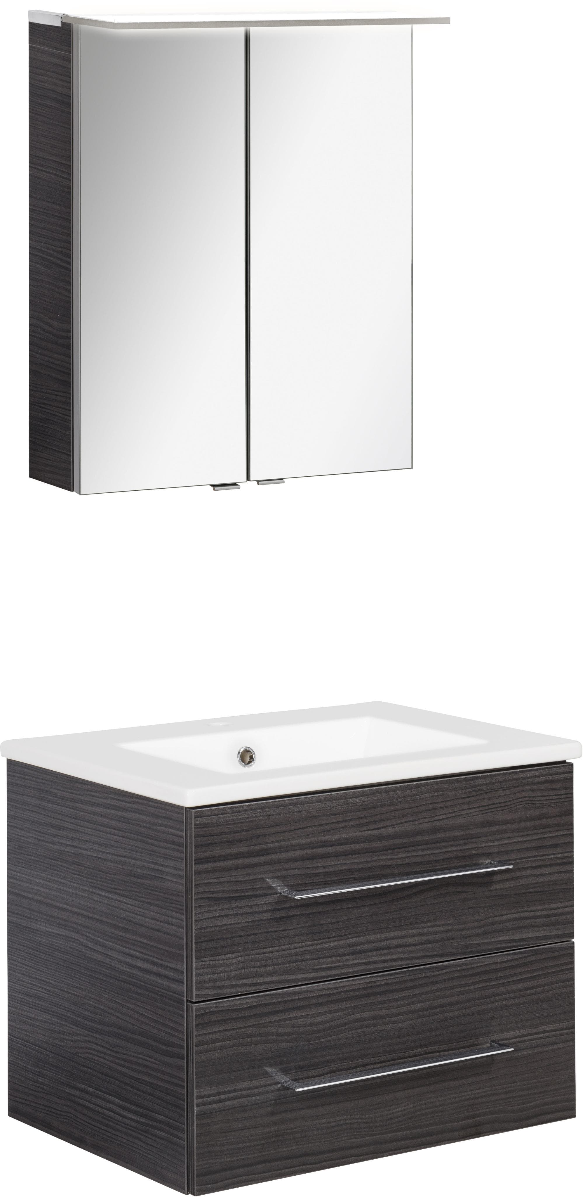 3-teiliges Badmöbelset Anthrazit mit LED-Spiegelschrank