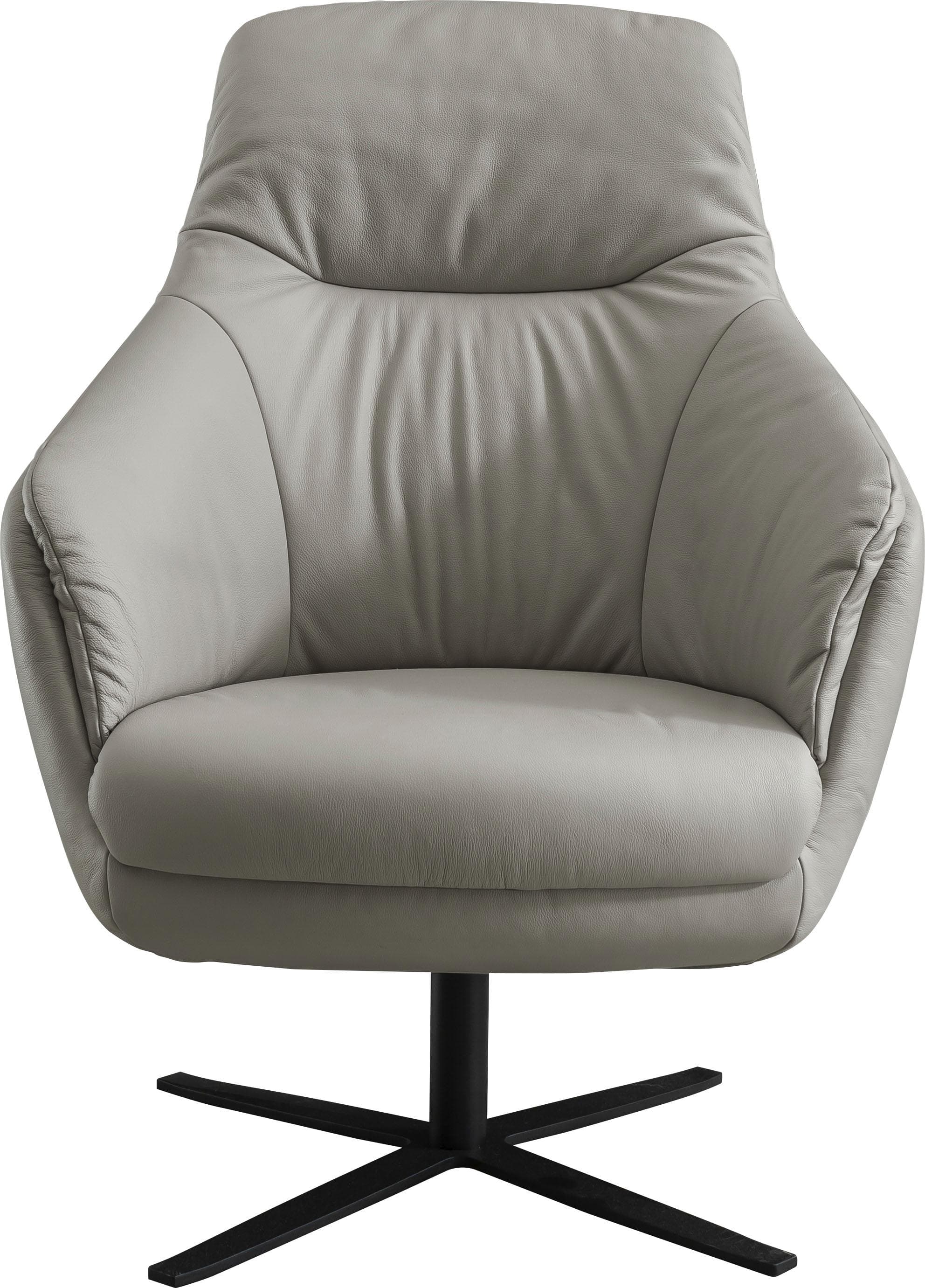 Drehsessel Sky Sessel bequemer Loungesessel mit tollem Sitzkomfort, grau, 100% Leder, SCHÖNER WOHNEN-Kollektion