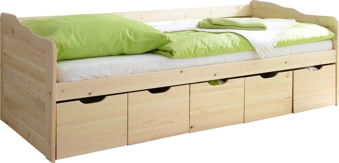 TICAA Funktionsbett Maria Kiefer Natur mit 5 Schubkästen