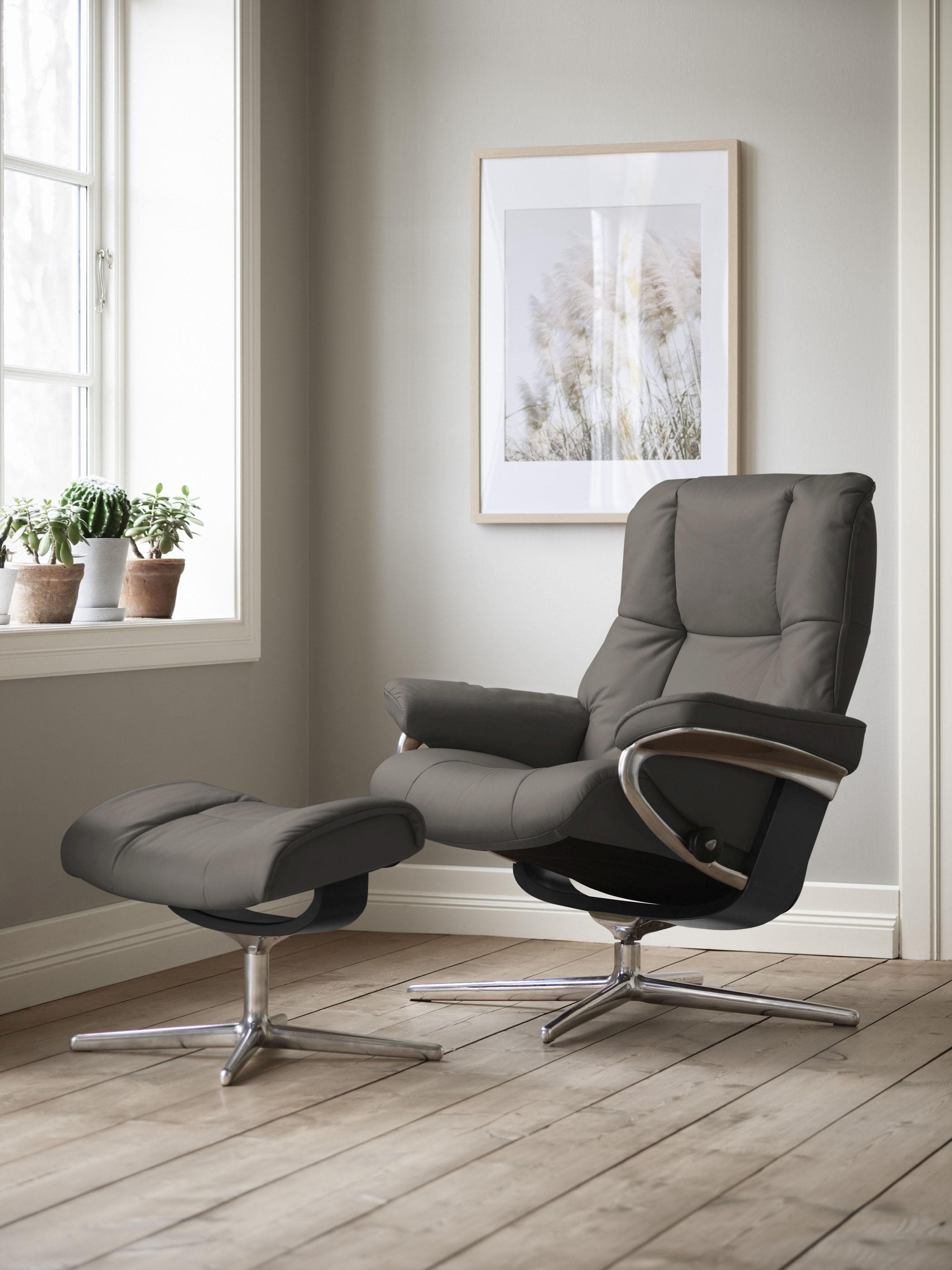 STRESSLESS Mayfair Relaxsessel Grau Leder PALOMA Cross Base