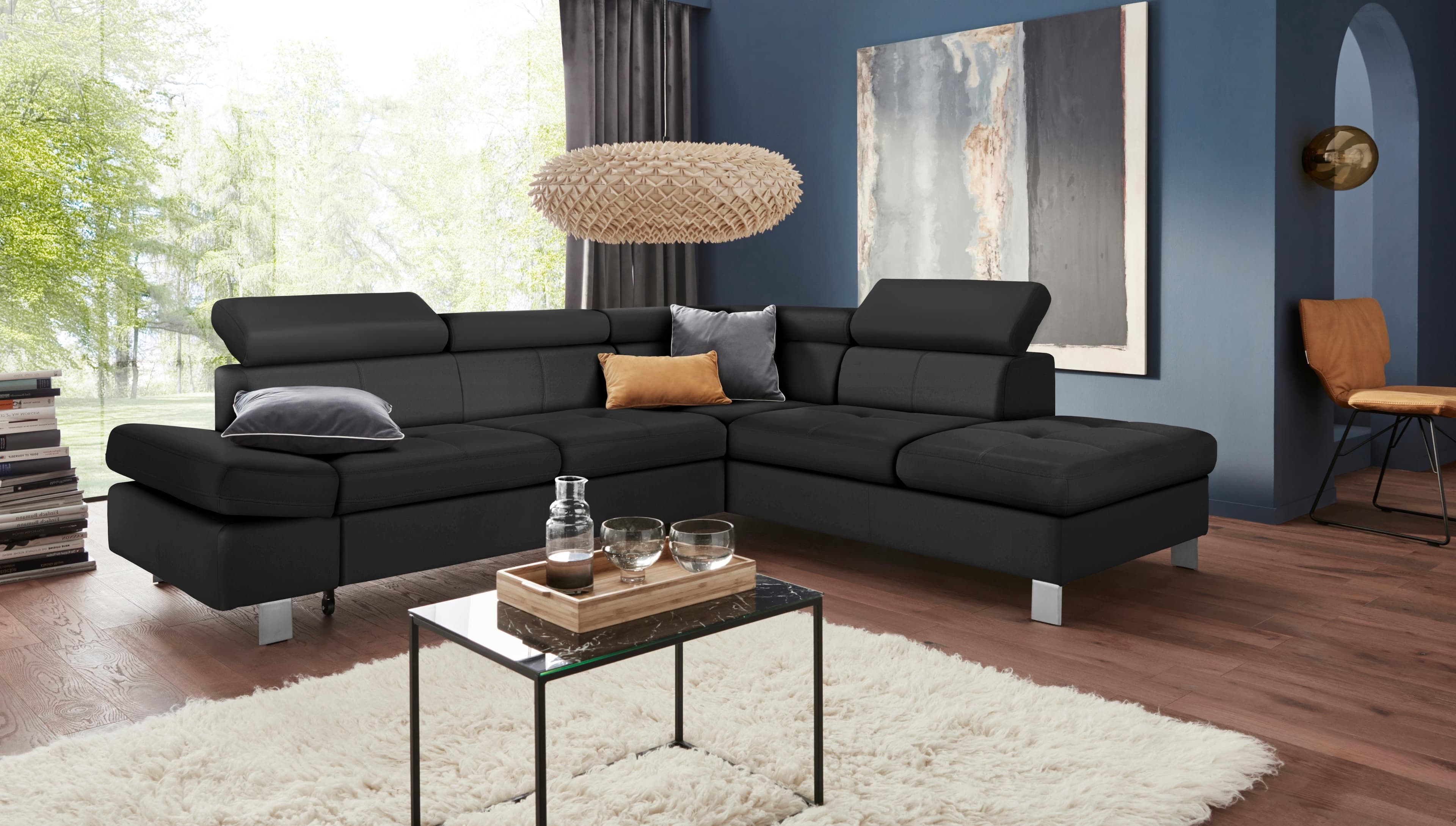 EXXPO Ecksofa Fiji L-Form Schwarz mit Bettfunktion