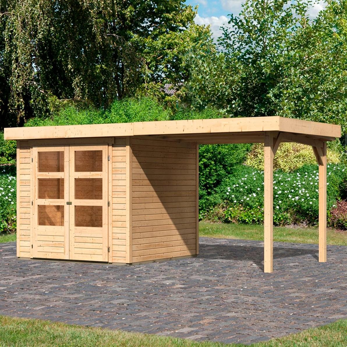Karibu Gartenhaus Arnis Beige Naturbelassen Holzwerkstoff