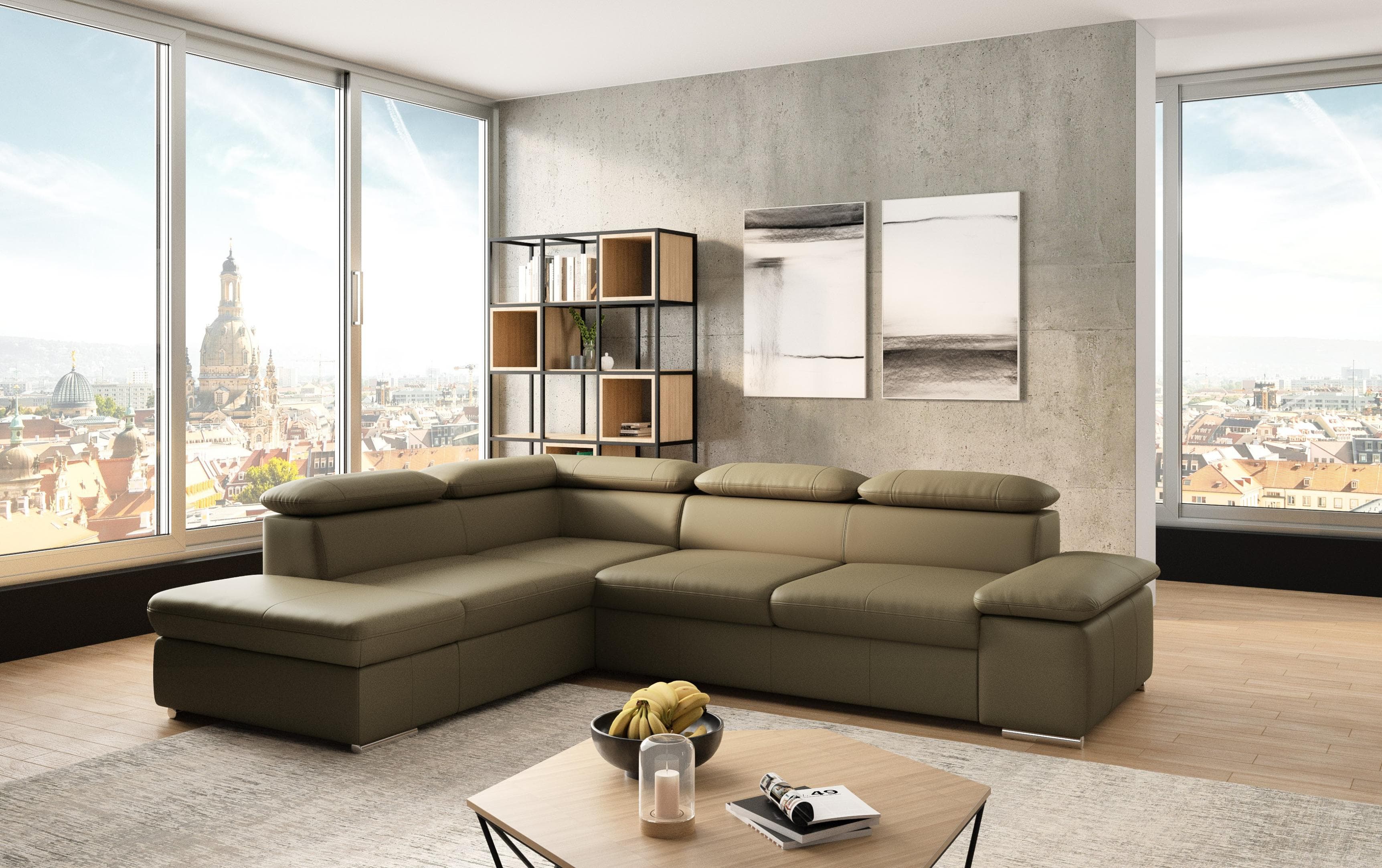 SIT & MORE Ecksofa Valentine L-Form Olive NaturLEDER