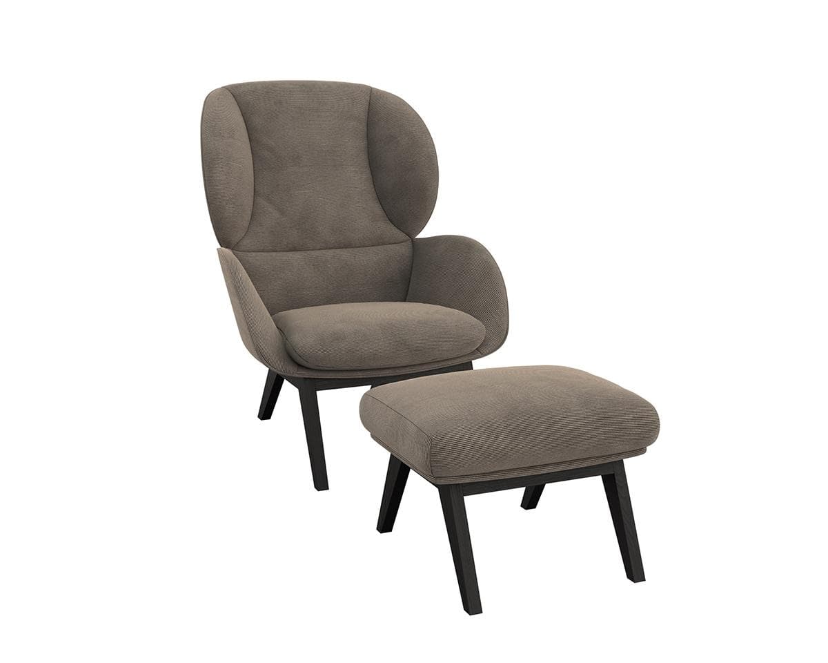 FLEXLUX Ohrensessel Adria Taupe Braun Holz Füße
