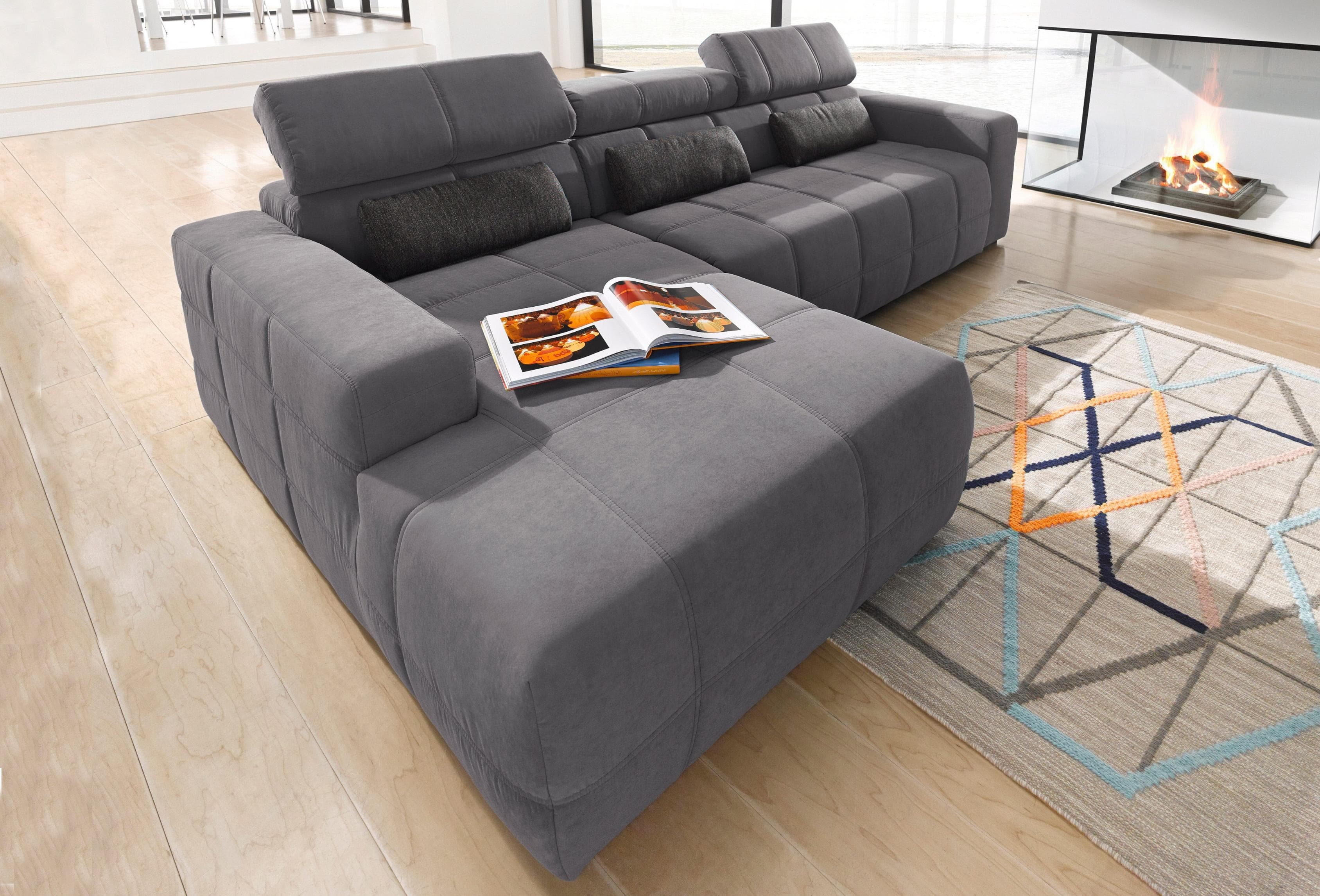 DOMO COLLECTION Brandon Ecksofa Dunkelgrau Luxus-Microfaser L-Form