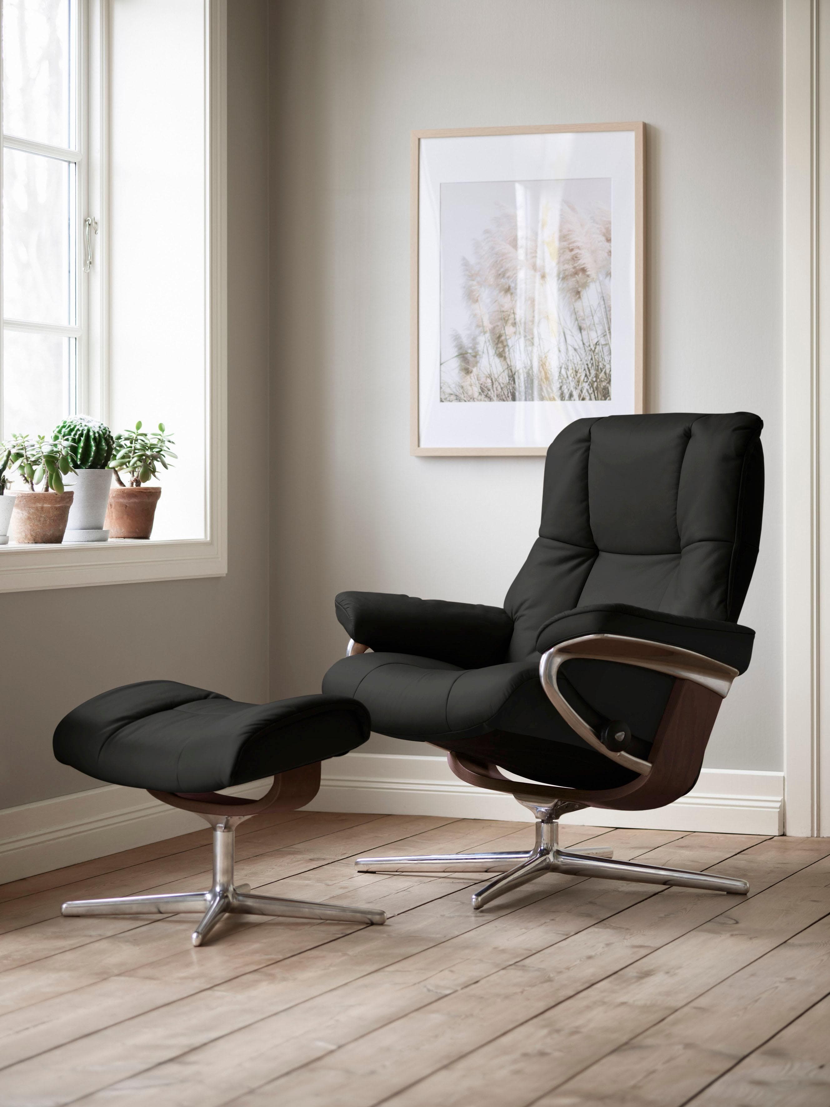 Relaxsessel STRESSLESS Mayfair Schwarz Leder mit Hocker Cross Base