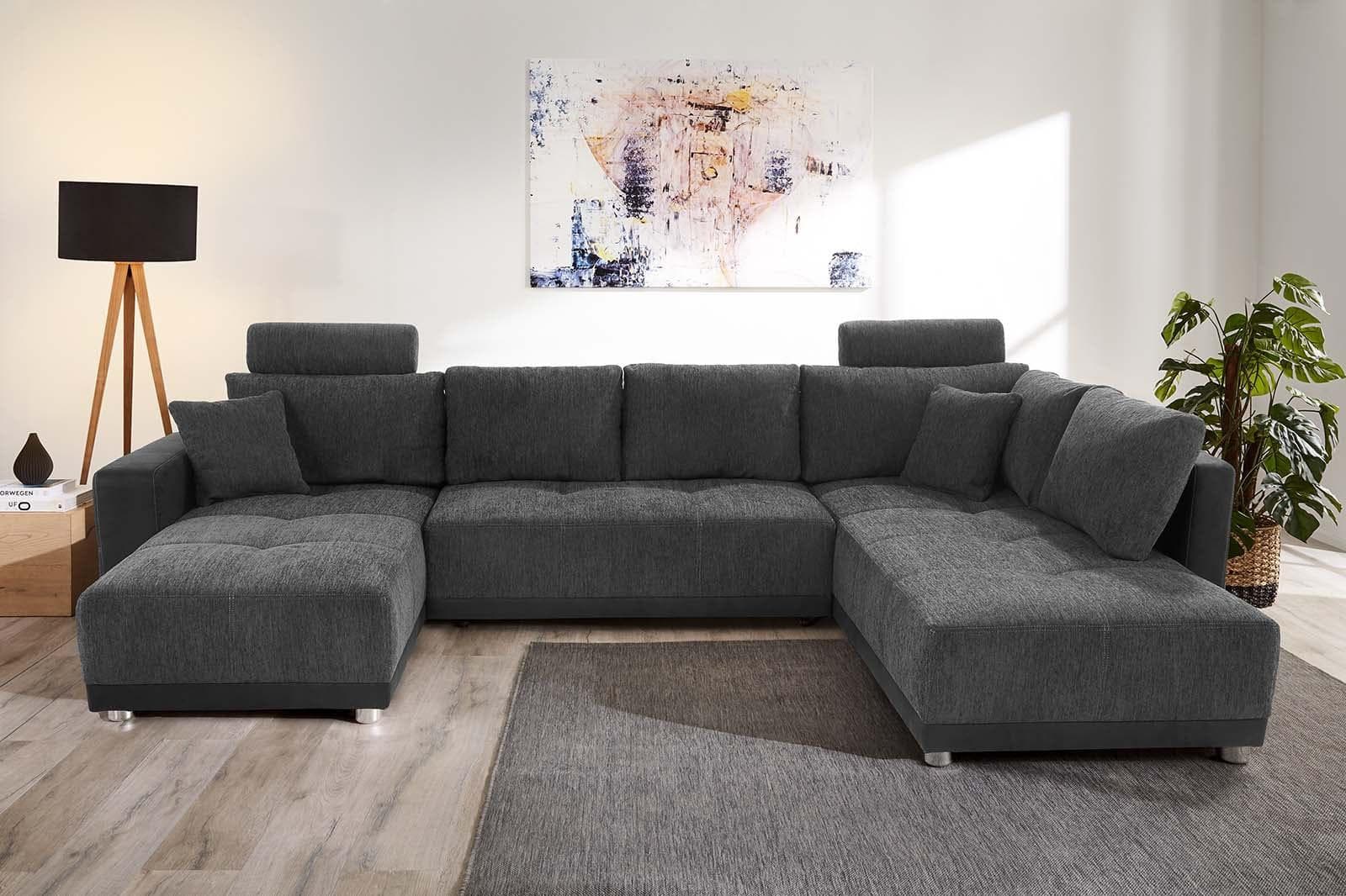 Jockenhöfer Wohnlandschaft Orlando U-Form mit Bettfunktion Grau