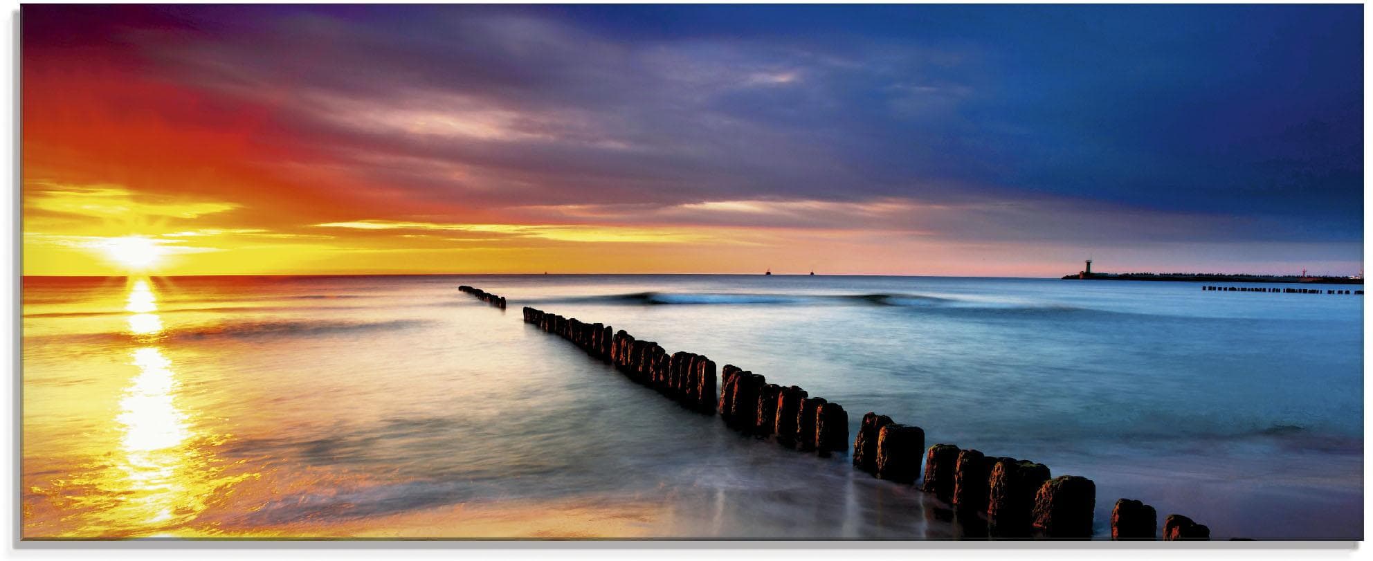 Artland Glasbild Ostsee Sonnenaufgang Blau