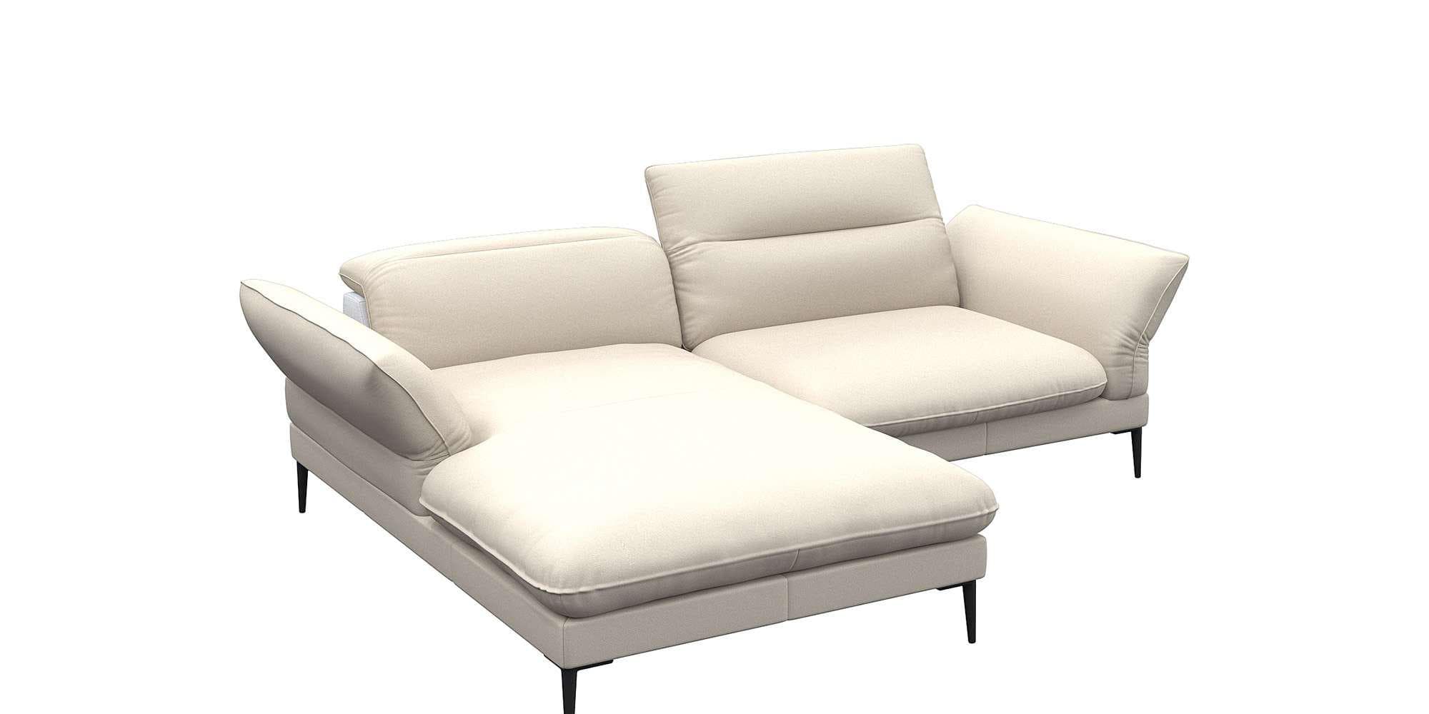 Flexlux Ecksofa Salino mit Recamiere und Verstellfunktion in Warm White