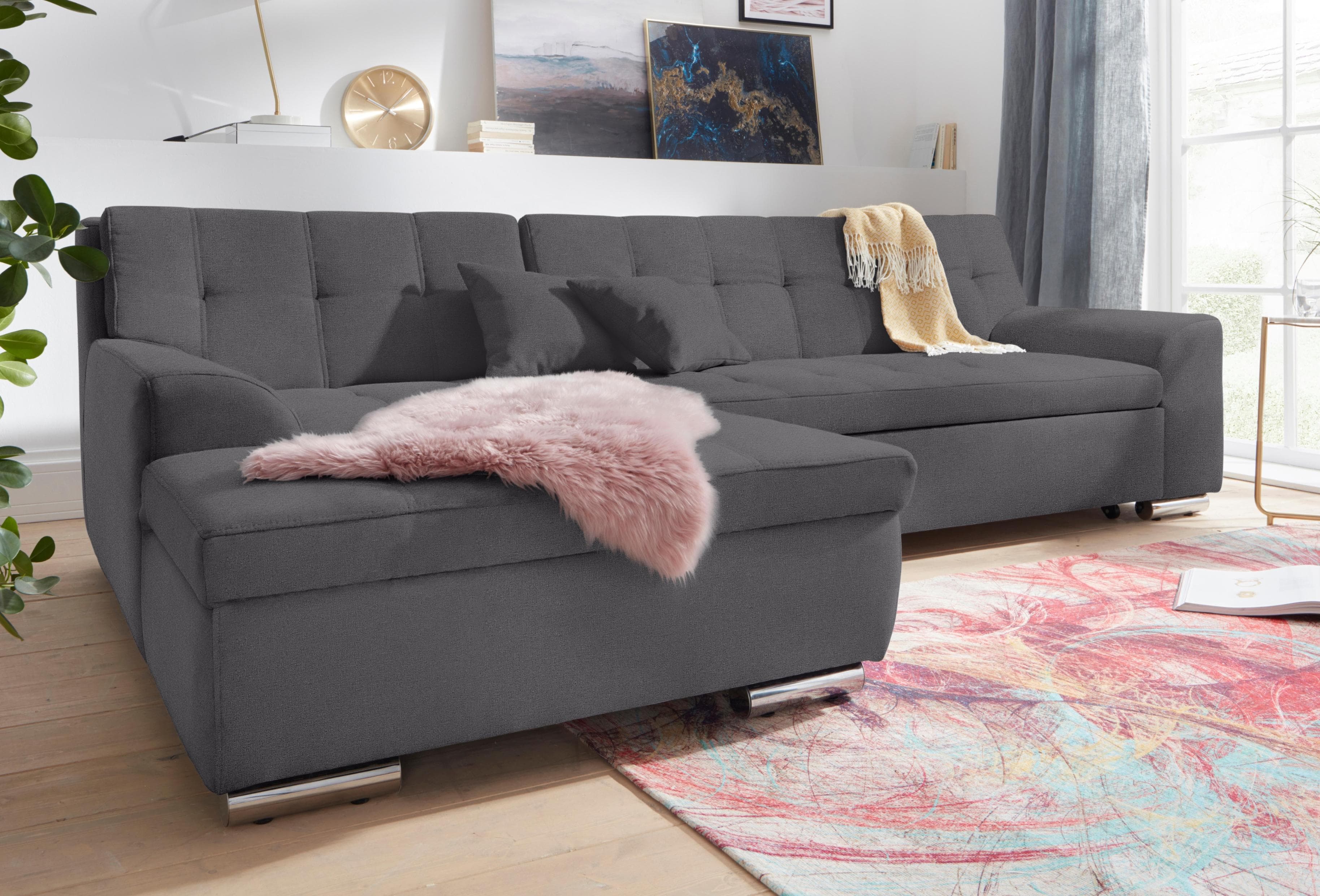 DOMO COLLECTION Ecksofa Aversa Schwarz mit Bettfunktion