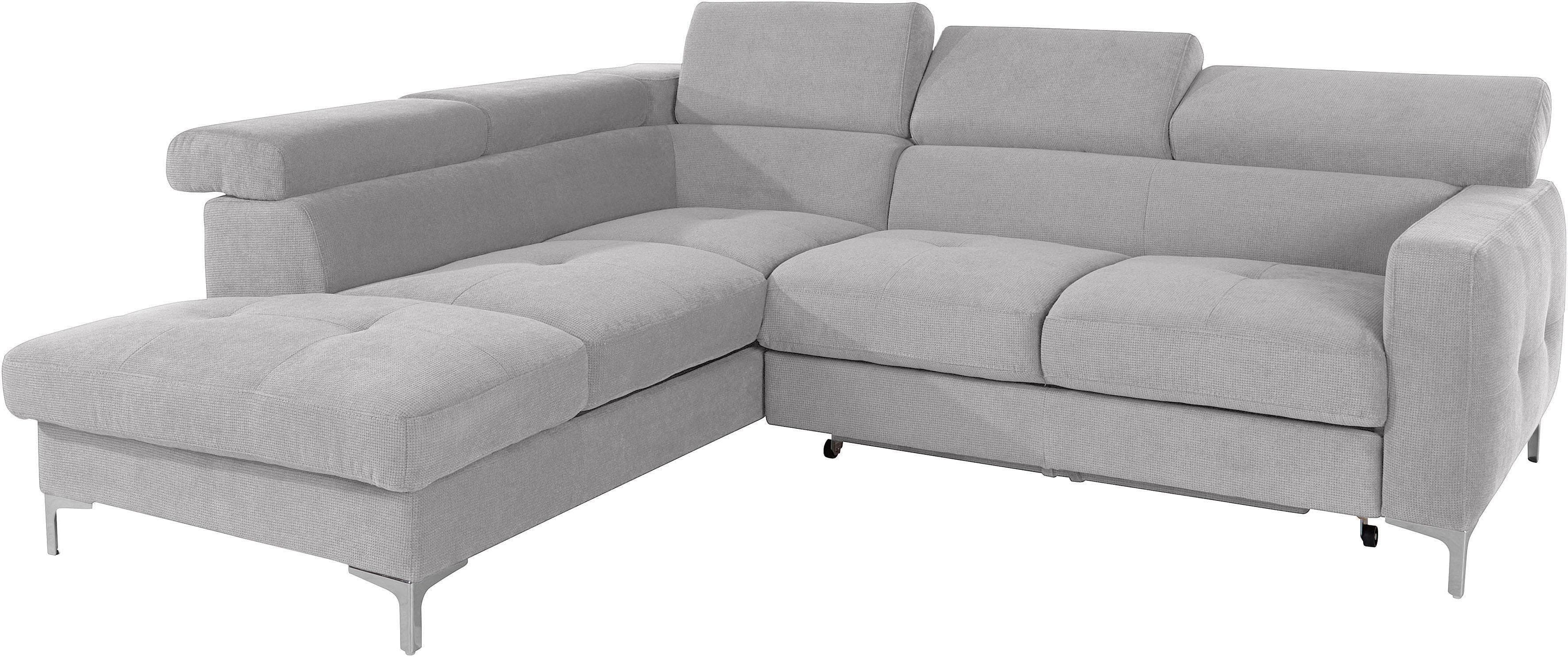COTTA Ecksofa Sammy L-Form Grau mit Kopfteilverstellung