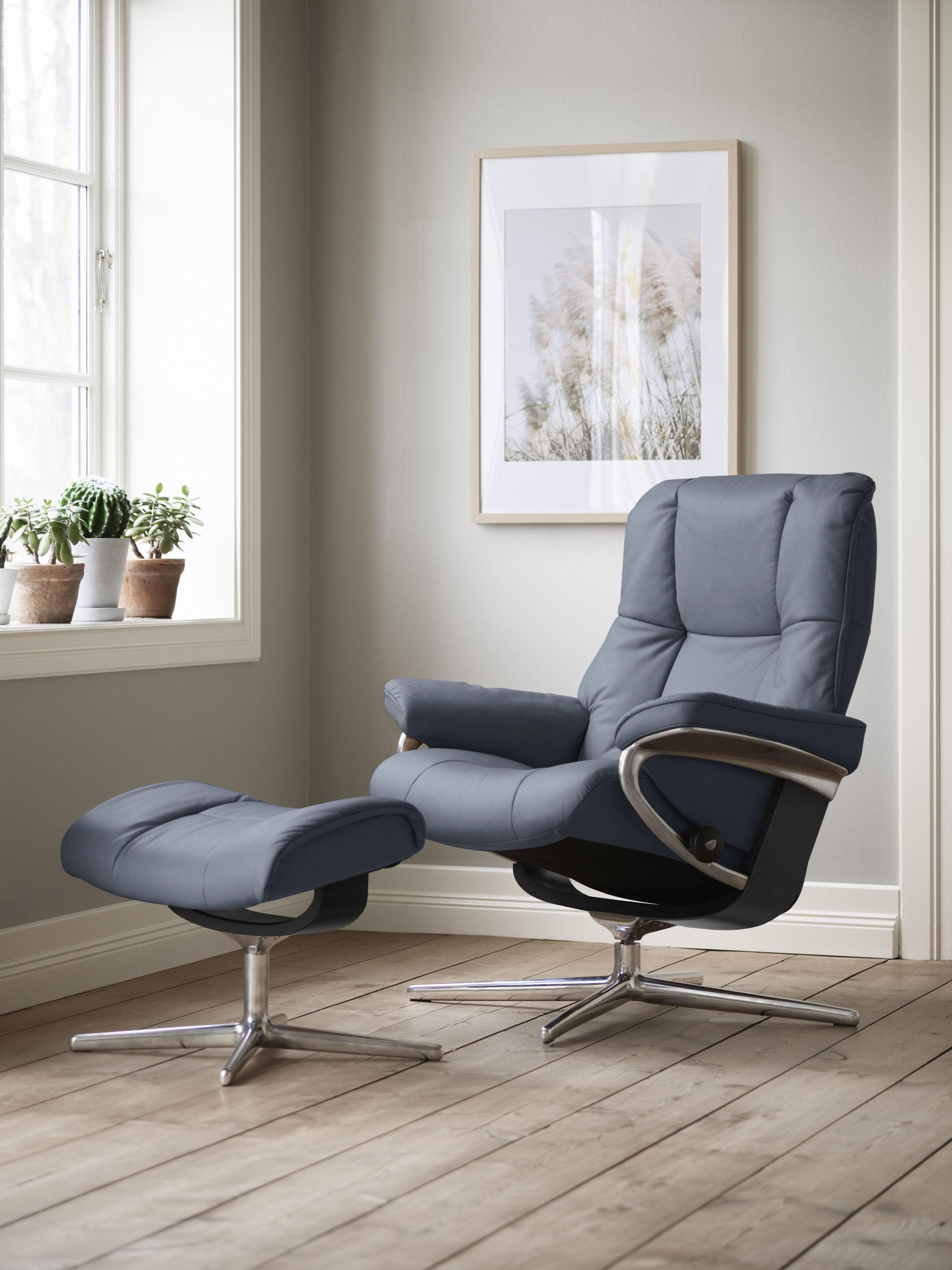 STRESSLESS Mayfair Relaxsessel Blau Leder PALOMA mit Hocker