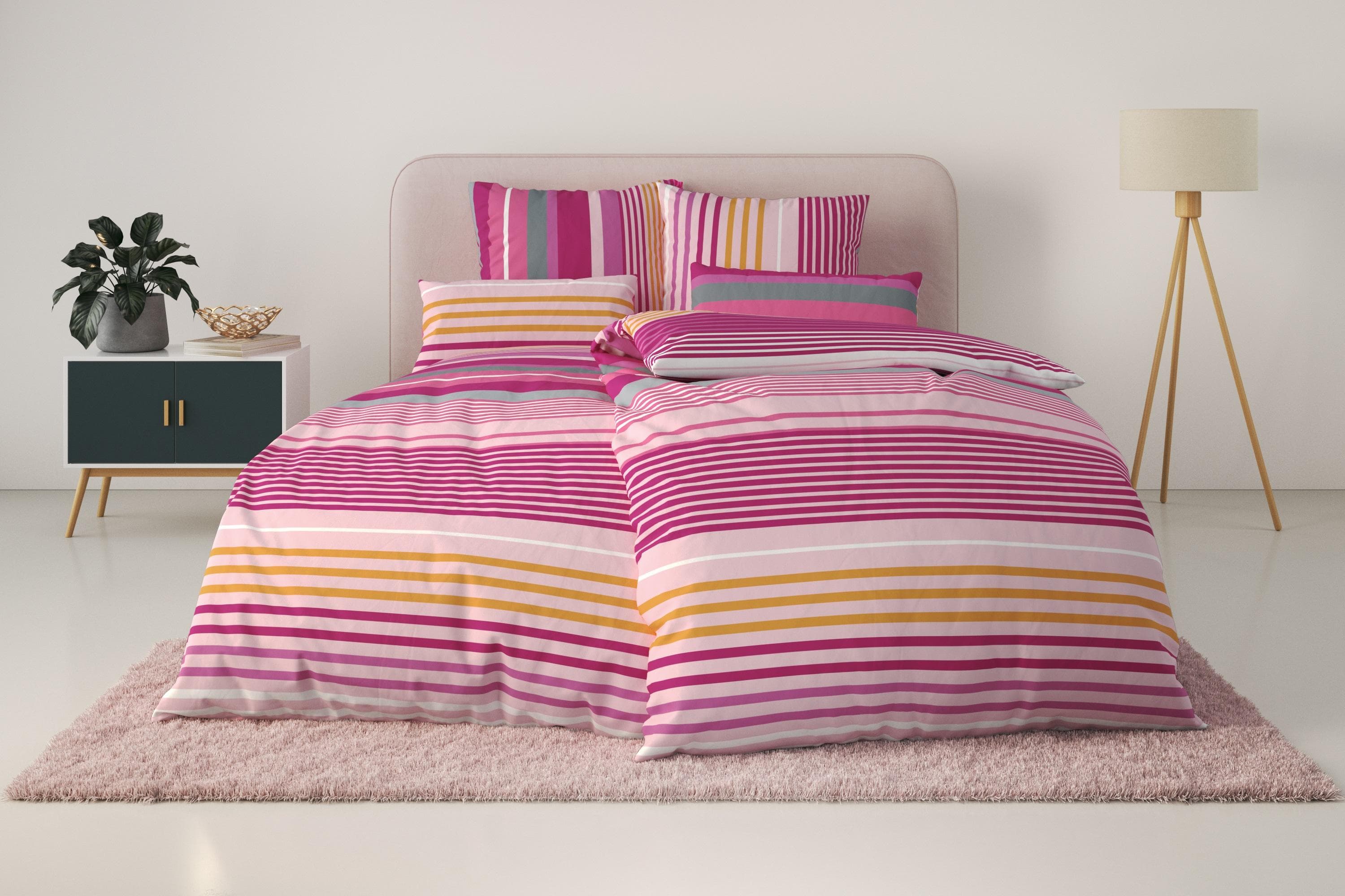 OTTO home Bettwäsche Elvea 100% Baumwolle Streifen Pink