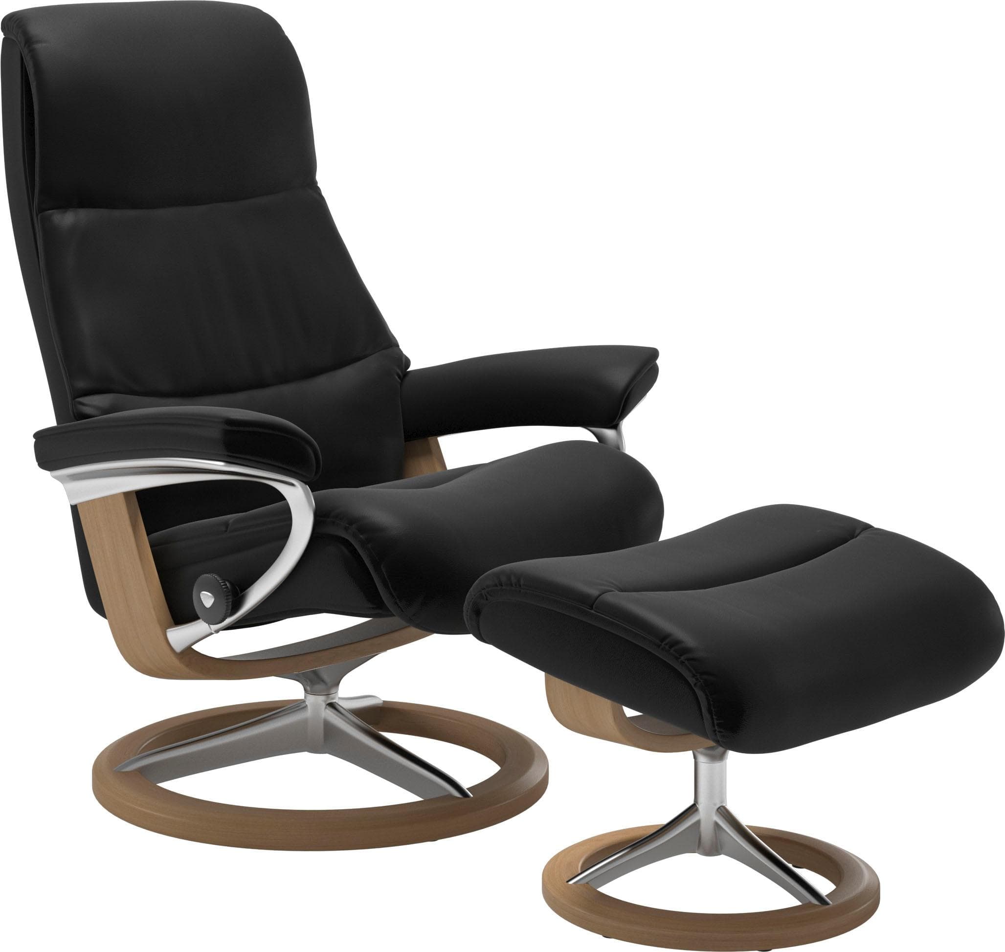 STRESSLESS Relaxsessel View Set Schwarz Leder BATICK mit Hocker