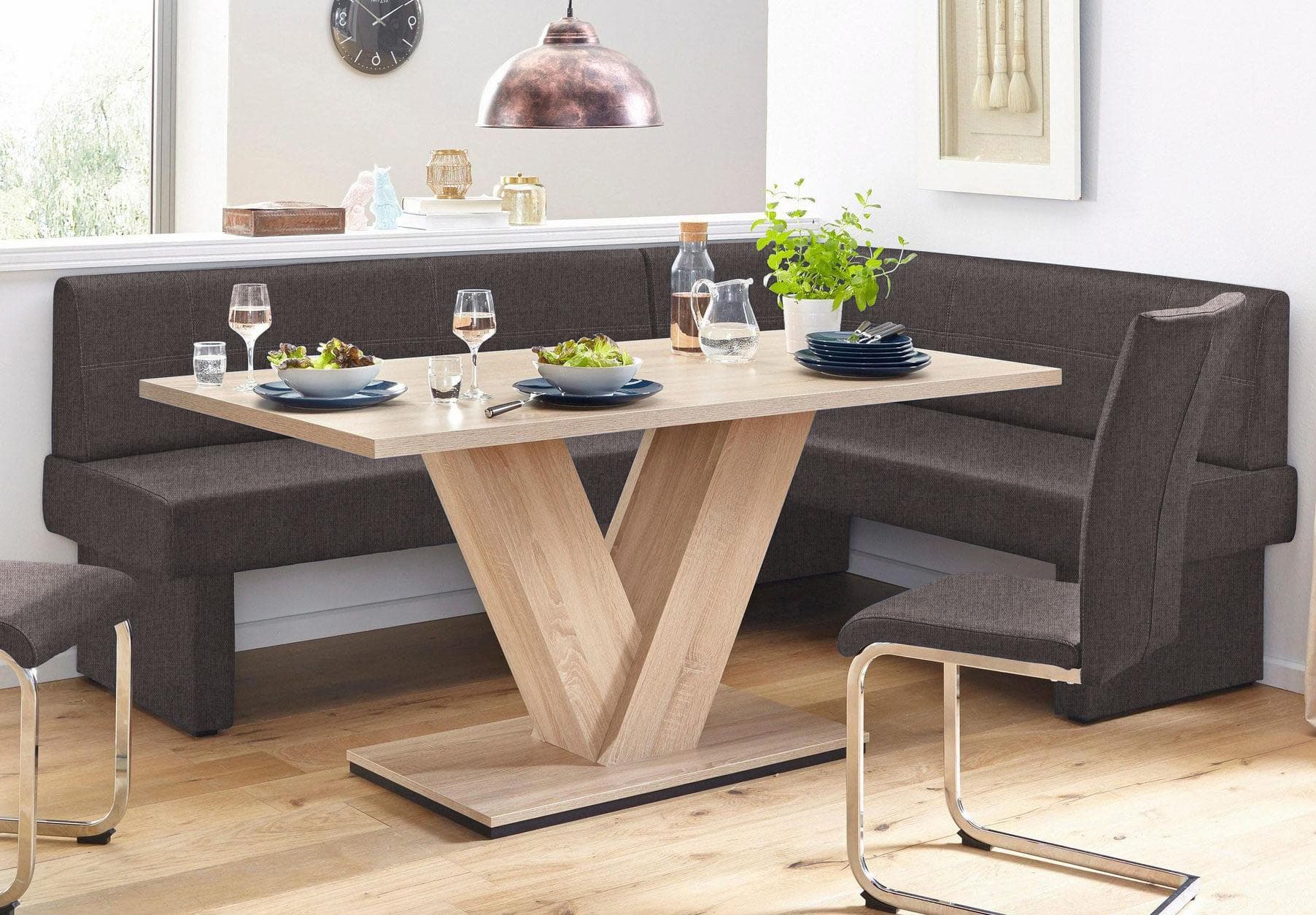 HOME AFFAIRE Eckbank Nils Dunkelbraun Massivholz gepolstert