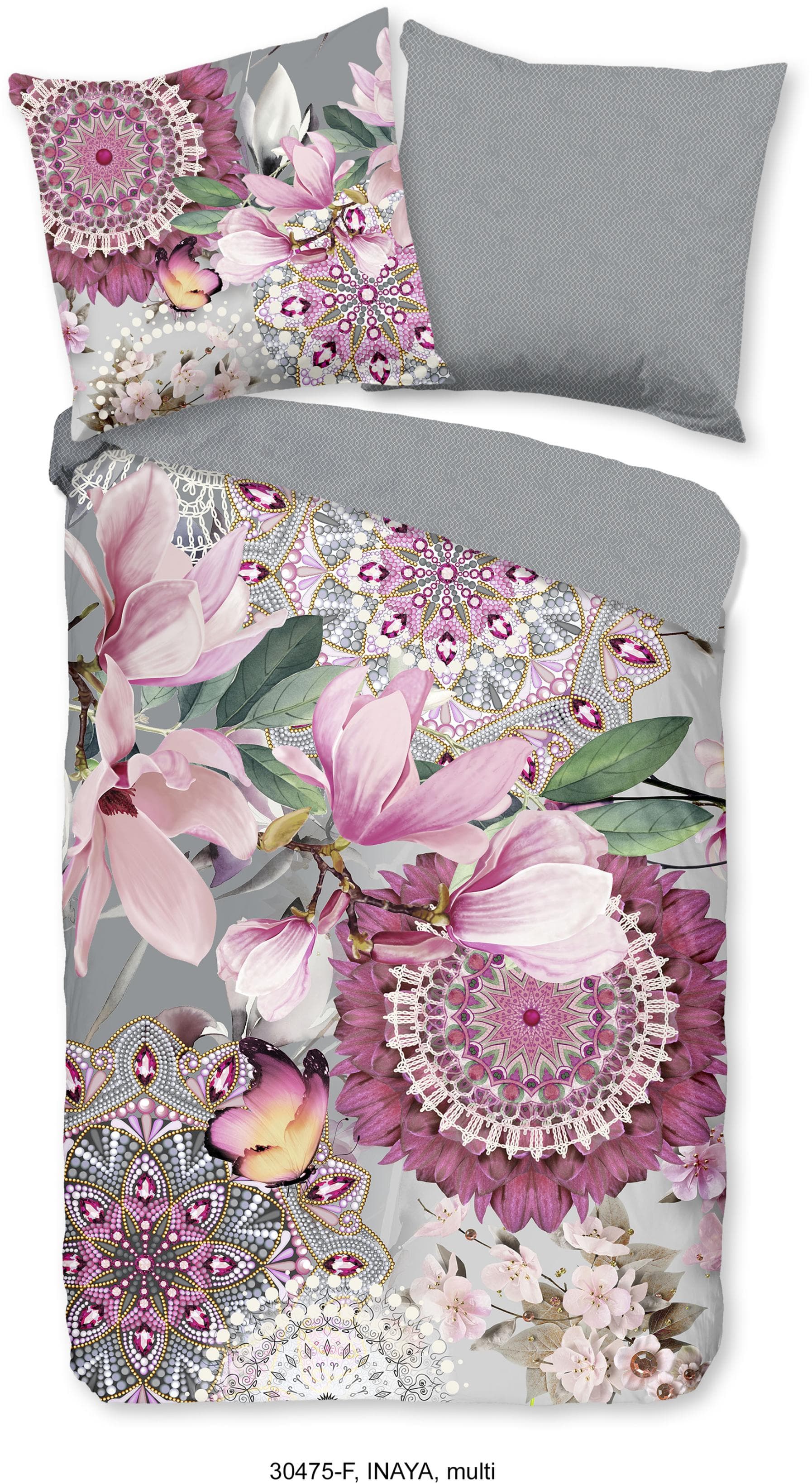 HIP Wendebettwäsche Inaya Grau/Rosa Flanell