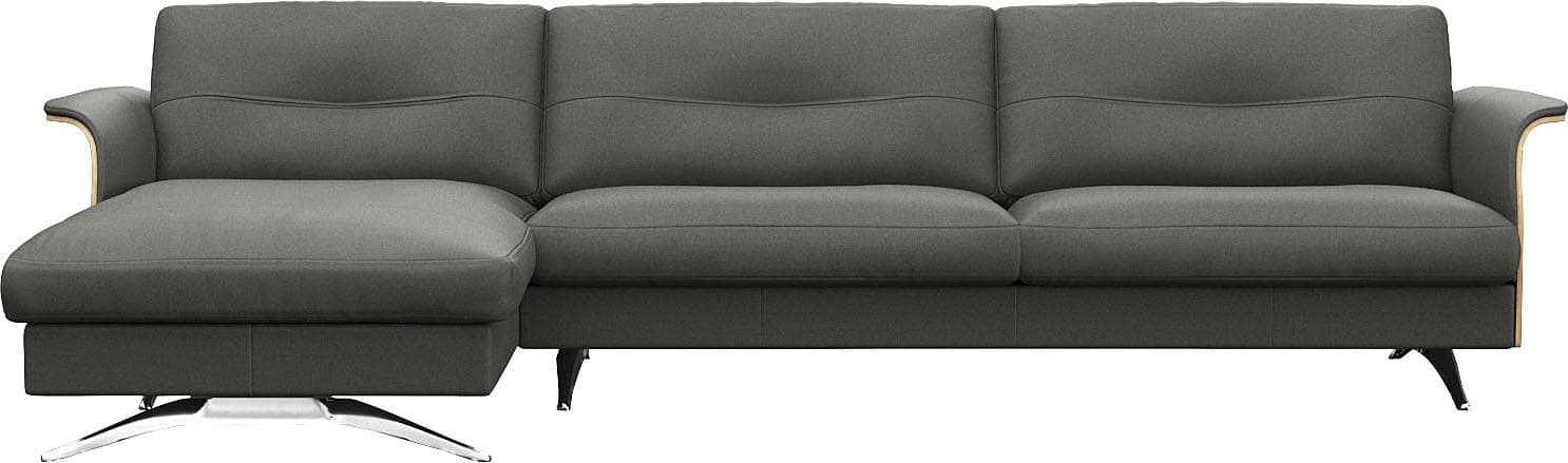 FLEXLUX Glow Ecksofa L-Form Echtleder Grau Skandinavisch