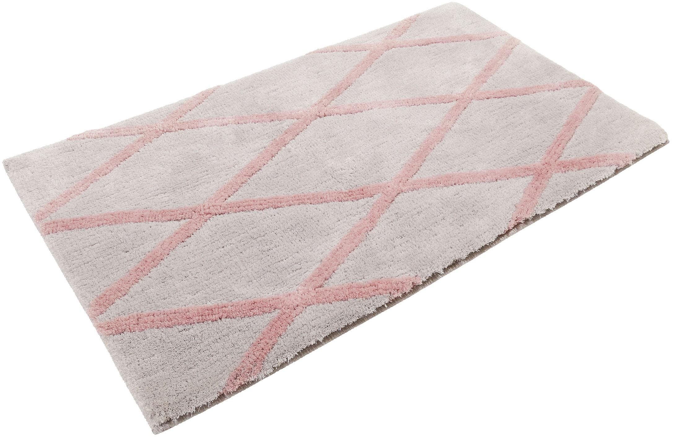 Homie Living Badematte San Bosa Grau/Rosa Modernes Rauten Design